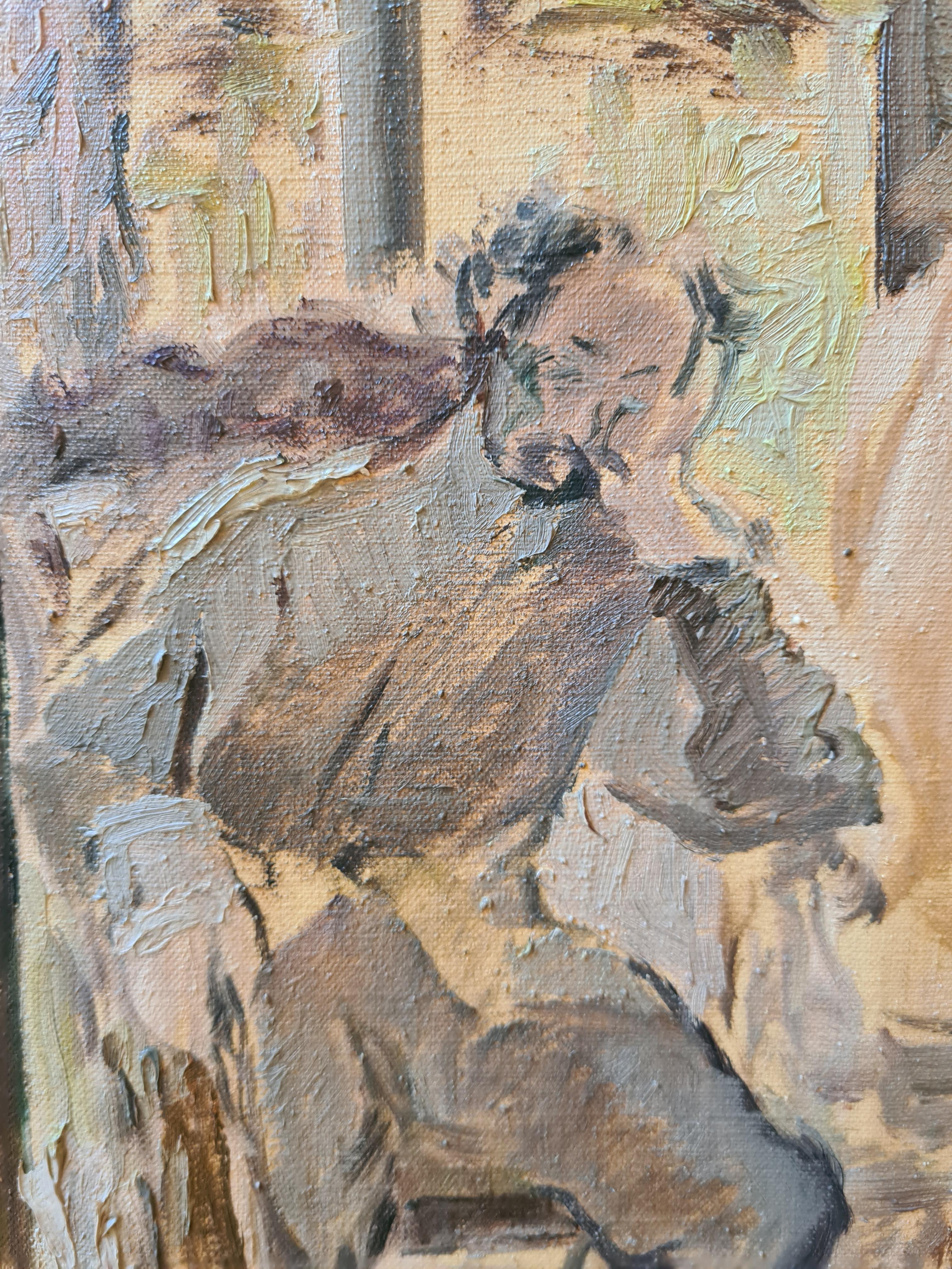 Französisch Mitte des Jahrhunderts Öl auf Leinwand einer Familie in einem Interieur Szene von Léon Nancey. Das Gemälde ist zwar nicht signiert, wurde aber direkt im Atelier des Künstlers erworben. 

Dieses Gemälde fängt eine häusliche Szene voller