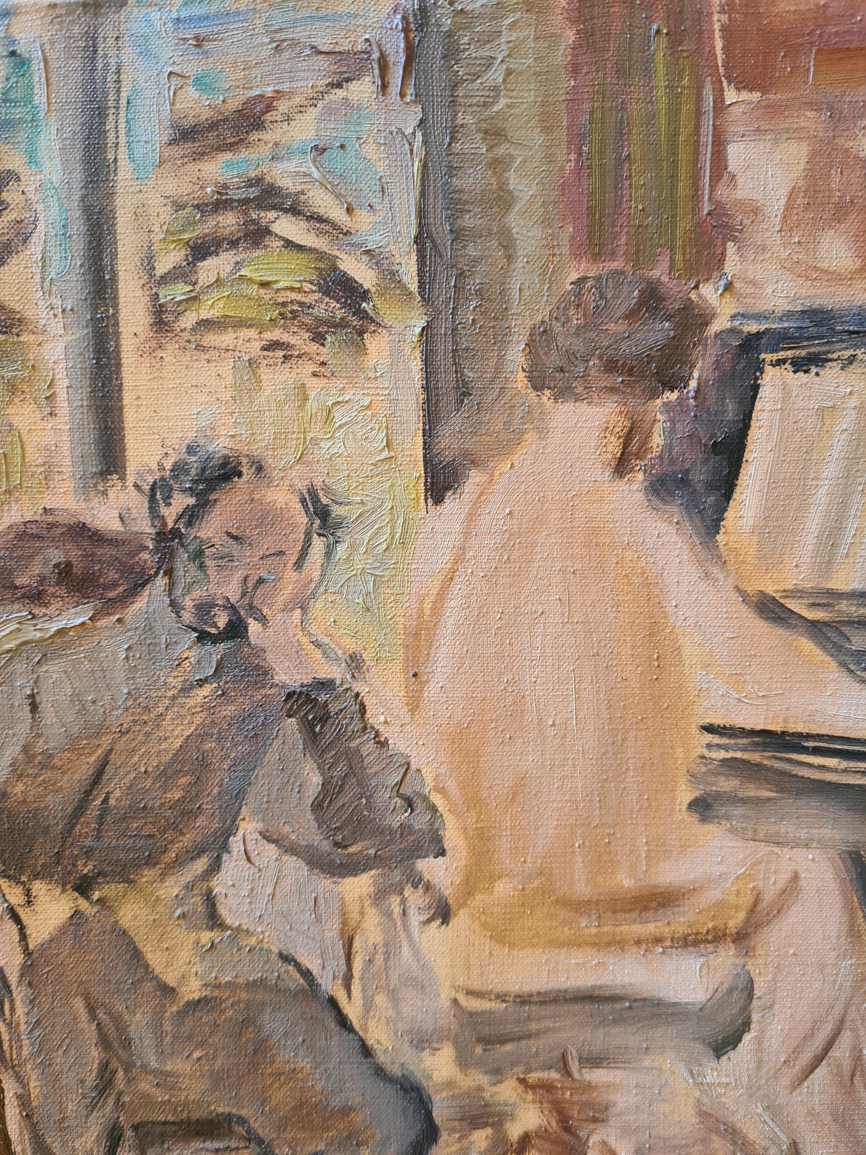 Französisch Mitte des Jahrhunderts Öl auf Leinwand, Interieur, La Famille, Kreis von Henri Matisse im Angebot 1