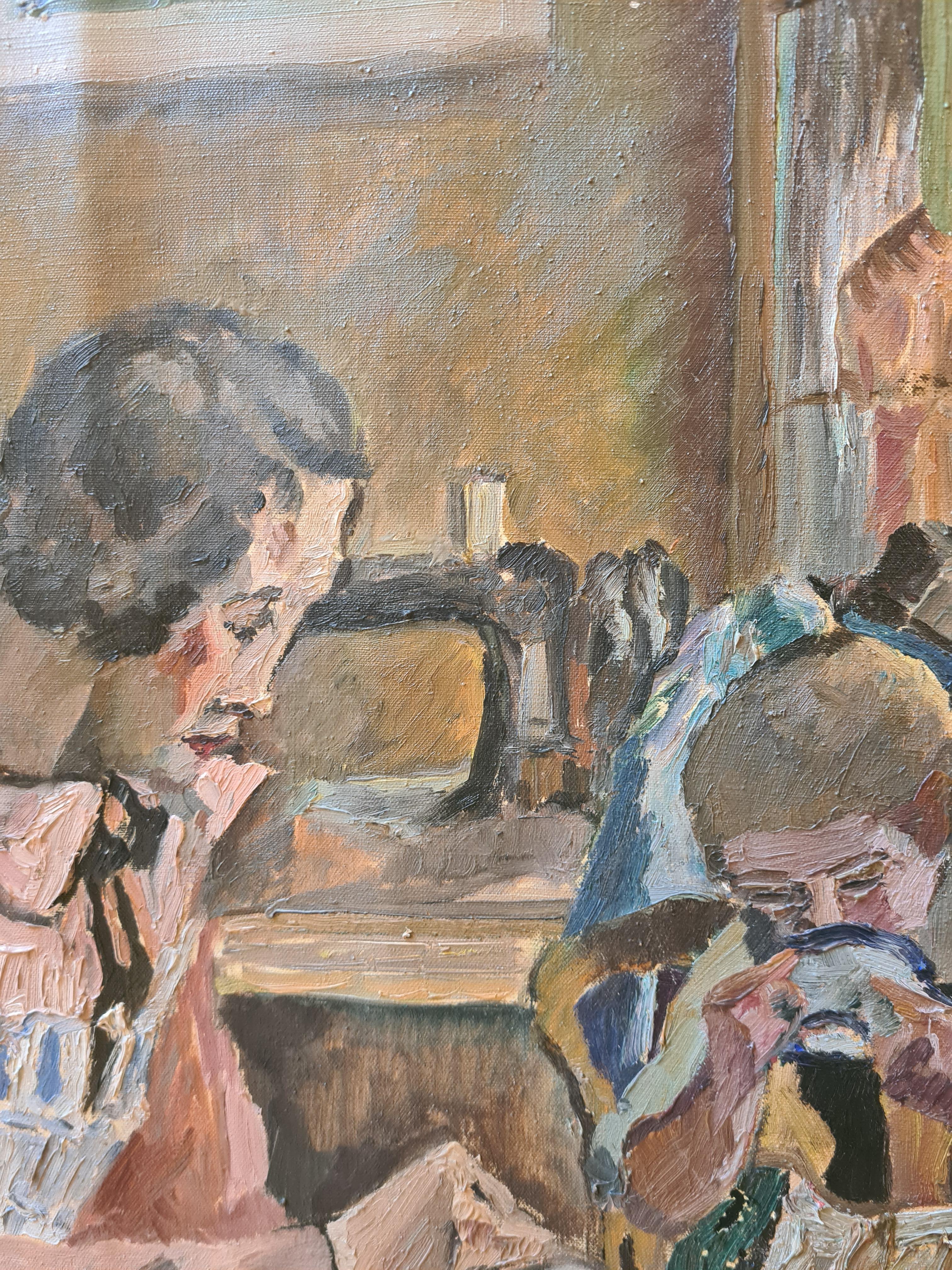 Französisch Mitte des Jahrhunderts Öl auf Leinwand, Interieur, La Famille, Kreis von Henri Matisse im Angebot 2