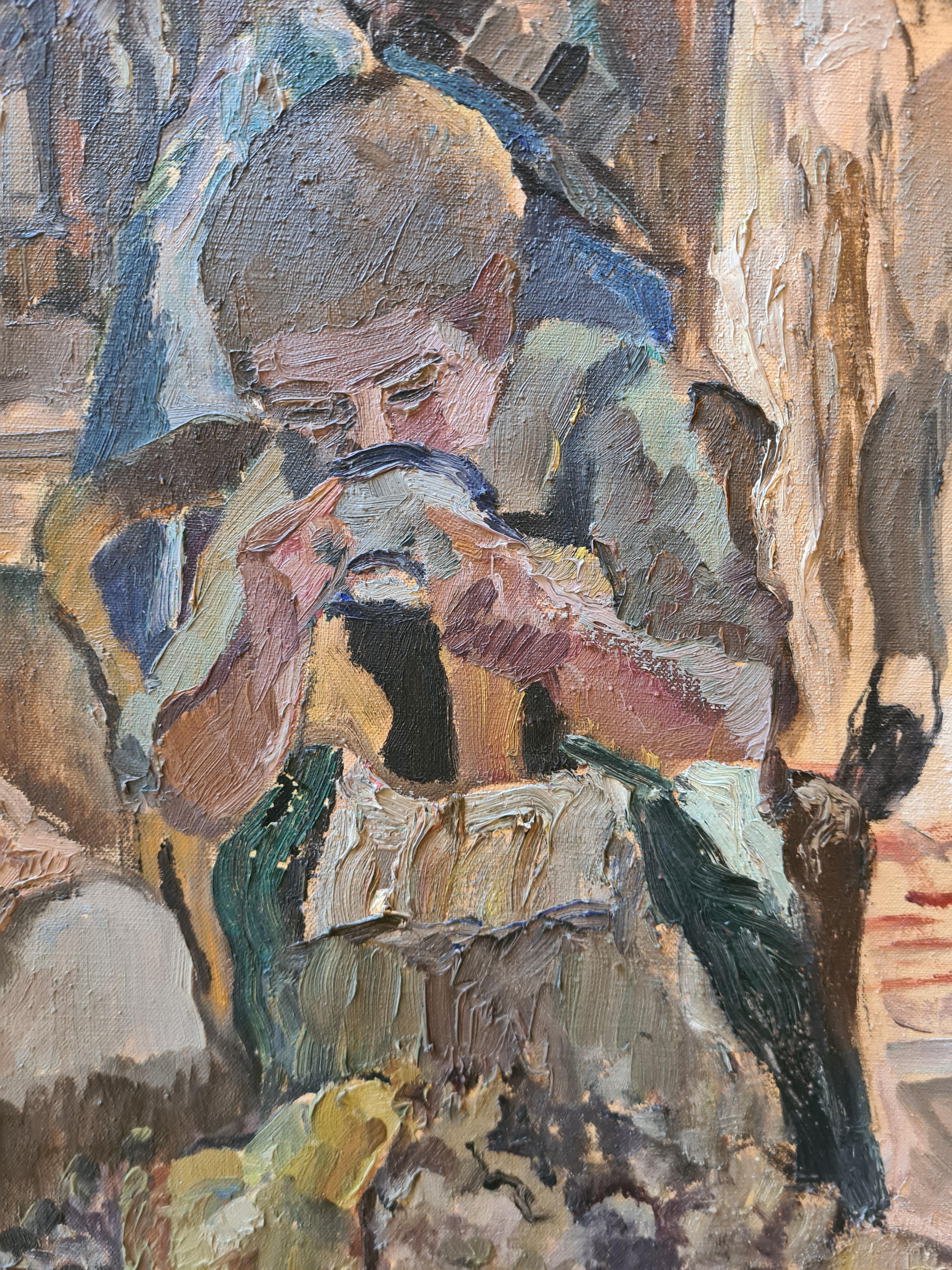 Französisch Mitte des Jahrhunderts Öl auf Leinwand, Interieur, La Famille, Kreis von Henri Matisse im Angebot 3