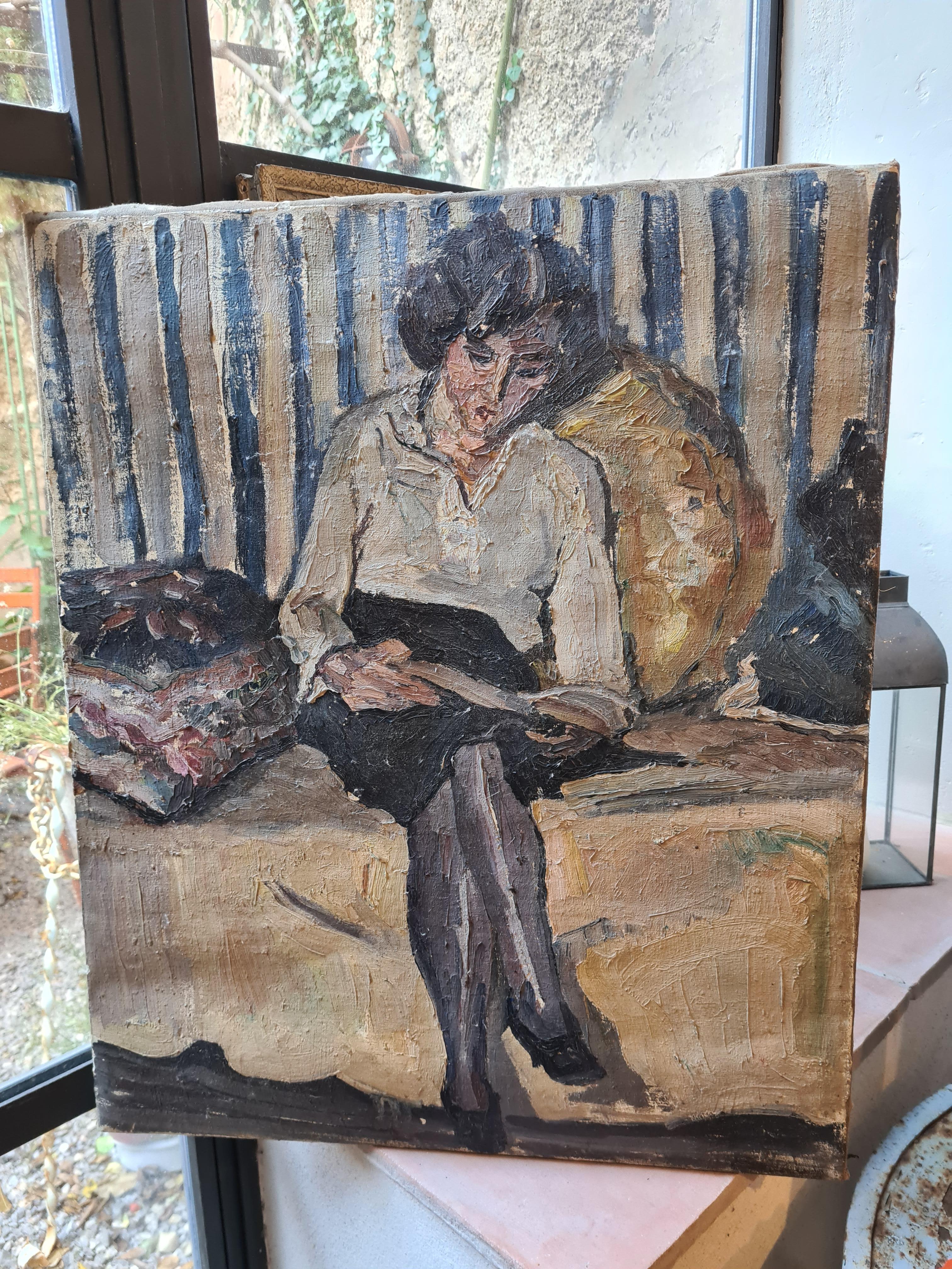 French Mid Century Oil on Canvas, Interior, La Liseuse, Circle of Henri Matisse 4