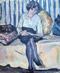 French Mid Century Oil on Canvas, Interior, La Liseuse, Circle of Henri Matisse