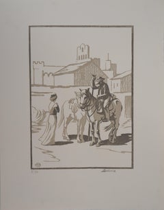 Horseman  ; the Cowboy - Original wooodcut, Handsigned and numbered / 160