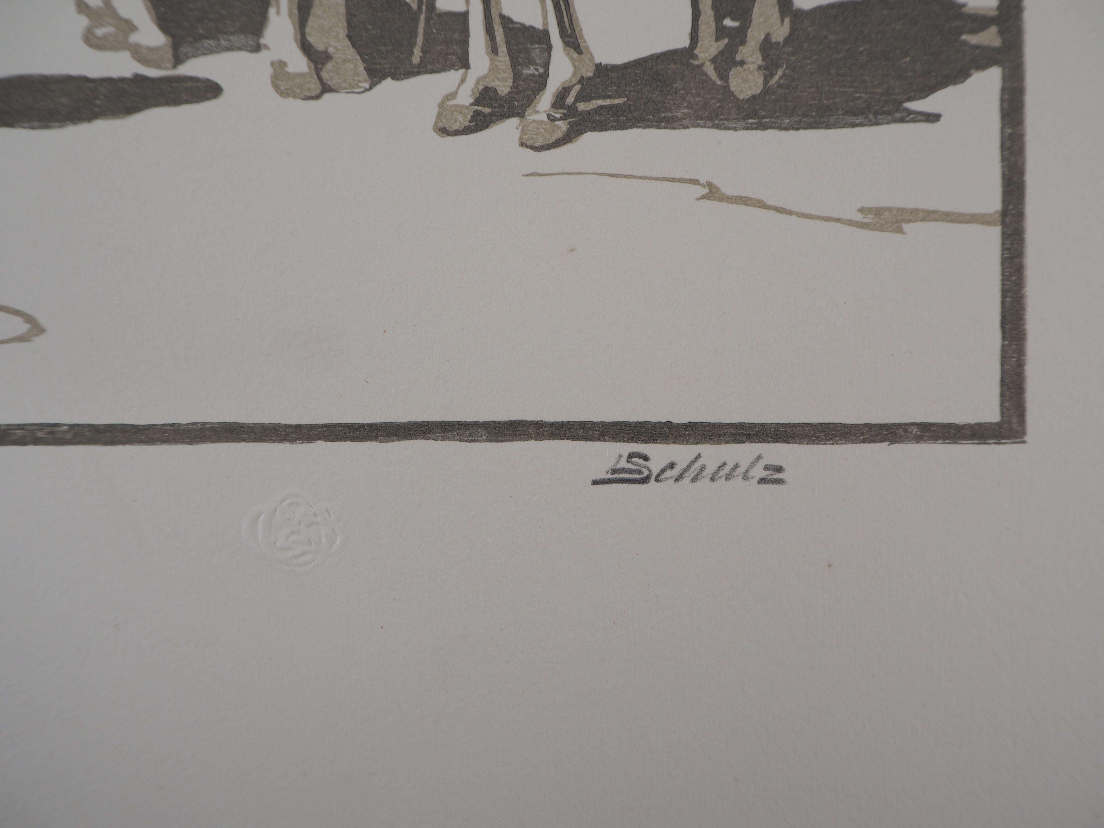 Horseman  ; the Cowboy - Original wooodcut, Handsigned and numbered / 160 - Modern Print by Léon SCHULZ