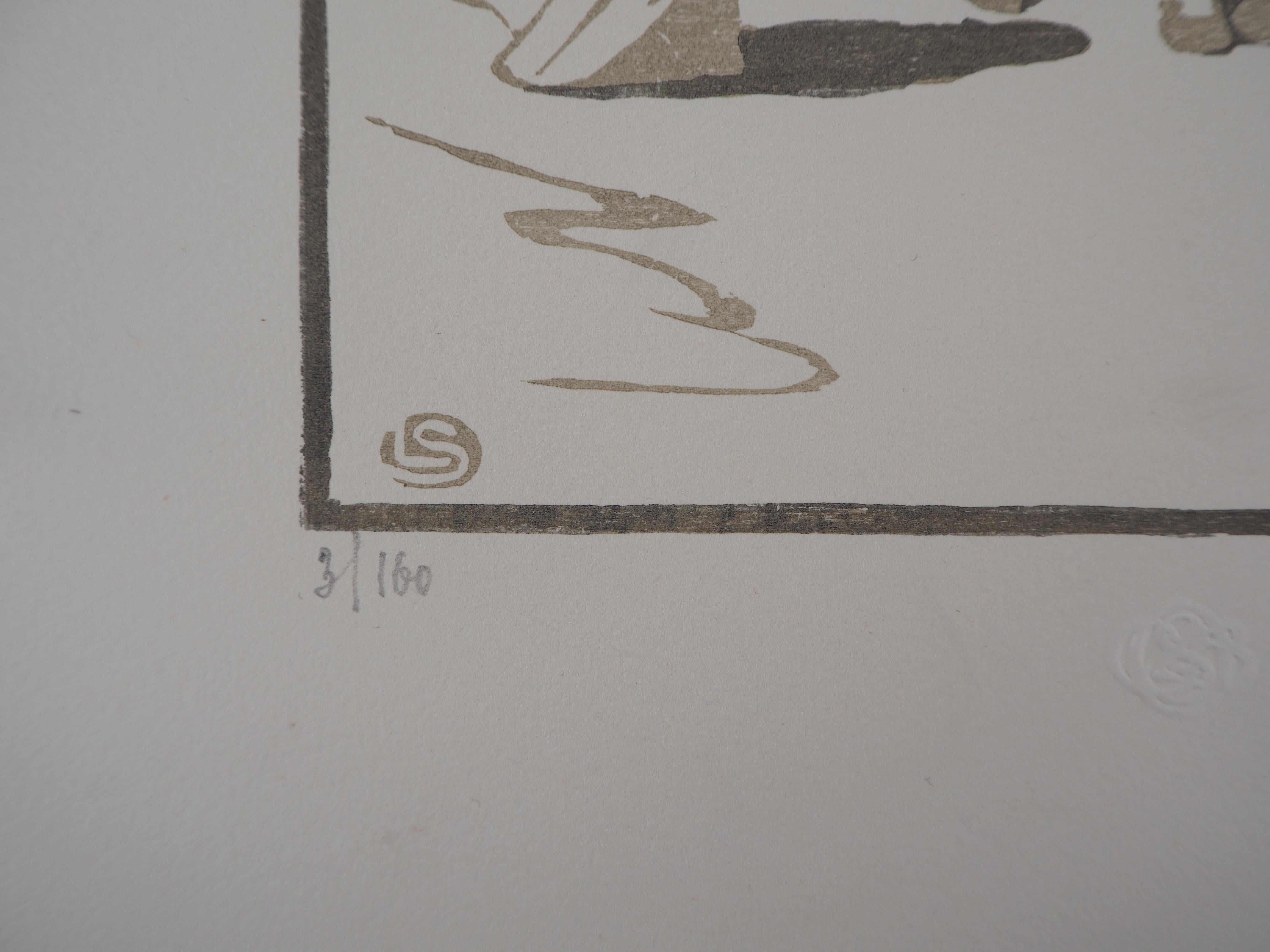 Léon SCHULZ (1872-1969)
Horseman  ; the Cowboy , 1925

Original woodcut
Handsigned in pencil
Numbered /160
On vellum 32.5 x 25.5 cm (c. 13 x 10 in)
Bears the blind stamp of the editor 'Imagier de la Gravure sur Bois' (Lugt 1140a)

Excellent condition