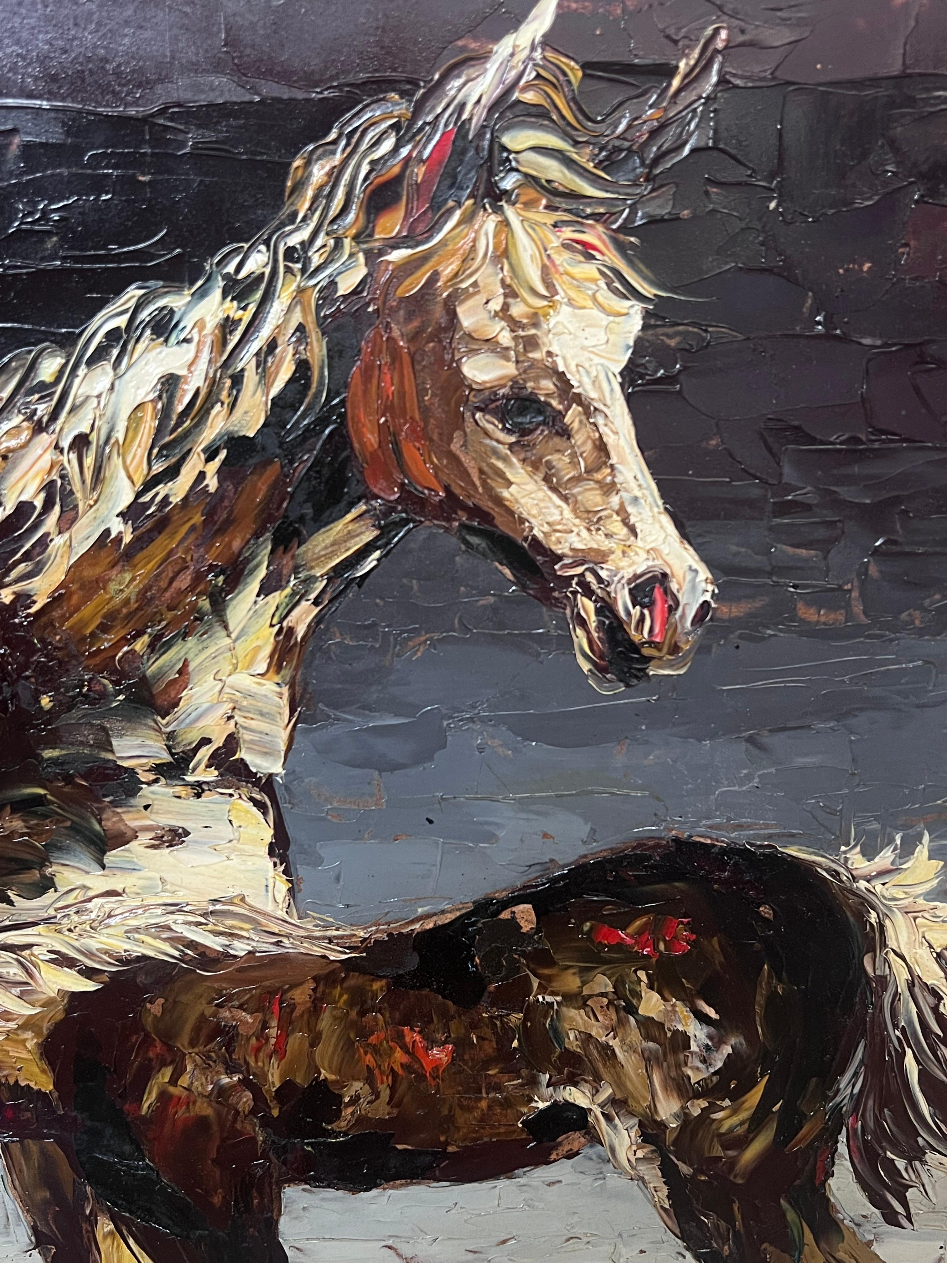 Französisch-expressionistisches signiertes Ölgemälde Pferd und Blatt in Landschaft, 1970er Jahre (Post-Impressionismus), Painting, von Léon Schwartz - Abrys