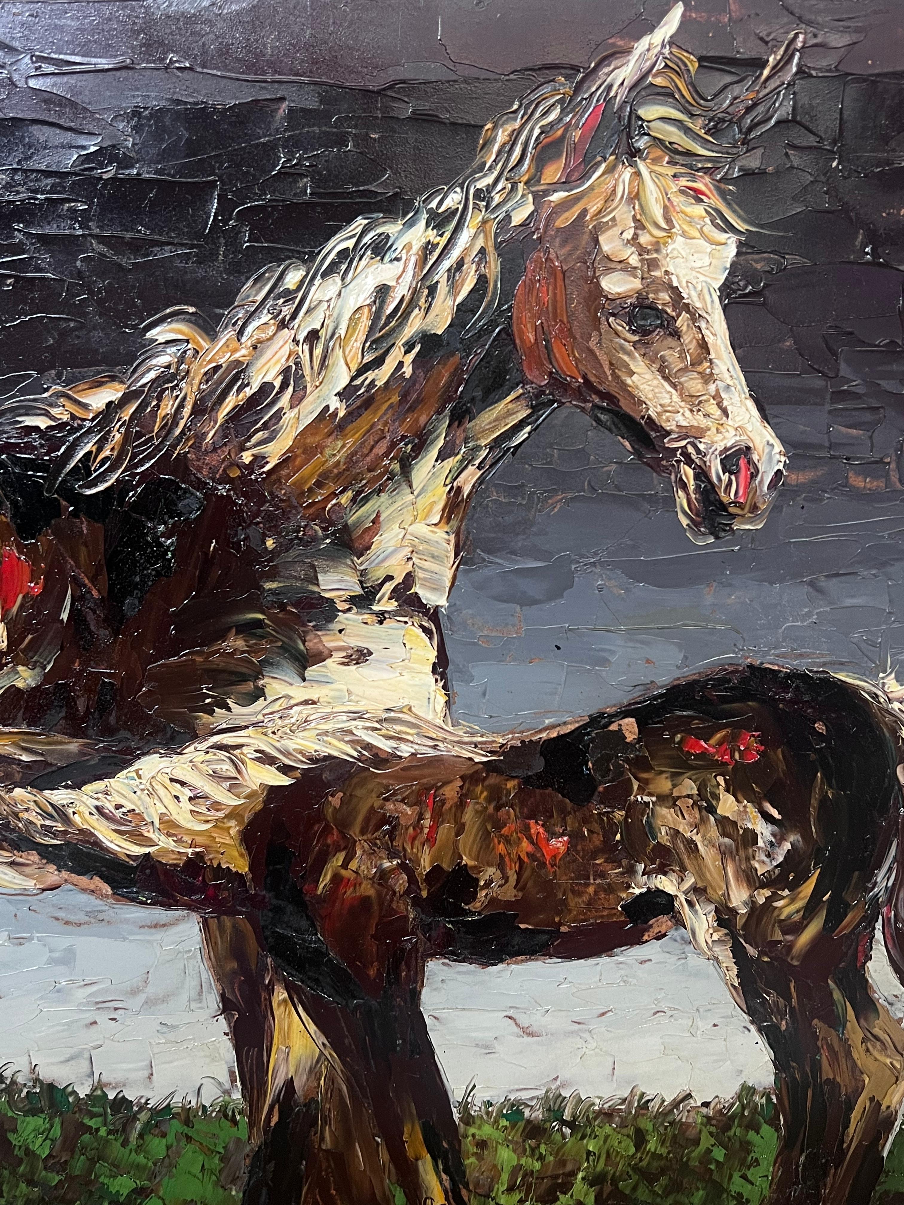 Pferd und Fohlen in der Landschaft
unterzeichnet von Léon Schwartz -Abrys ( 1905 - 1990) 
Französische Schule, Expressionist
Öl auf Karton, ungerahmt 
Pappe: 21,5 x 25,5 Zoll
Provenienz: Privatsammlung, Paris
Condit: sehr guter Zustand

Für weitere