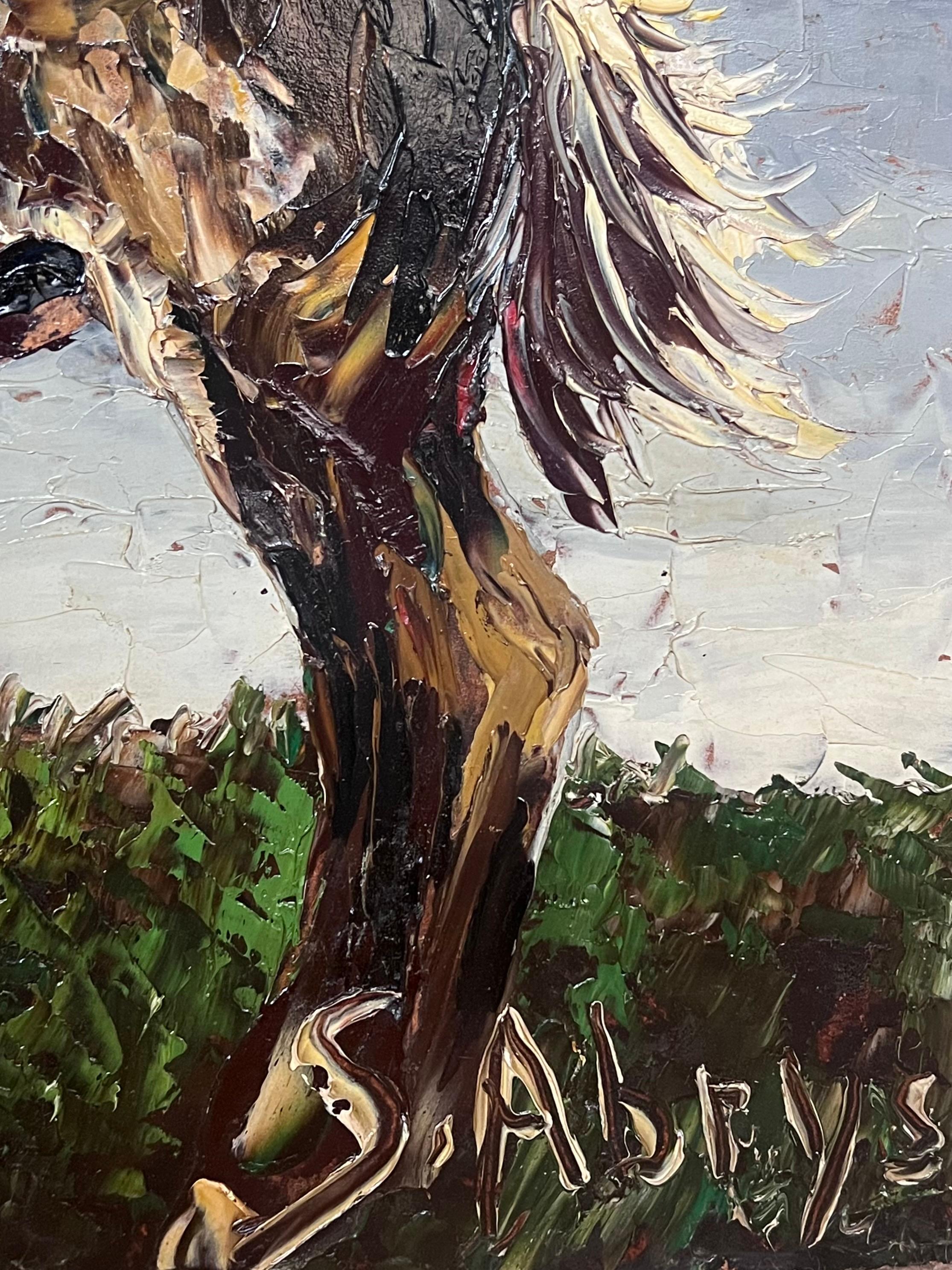 Französisch-expressionistisches signiertes Ölgemälde Pferd und Blatt in Landschaft, 1970er Jahre im Angebot 1