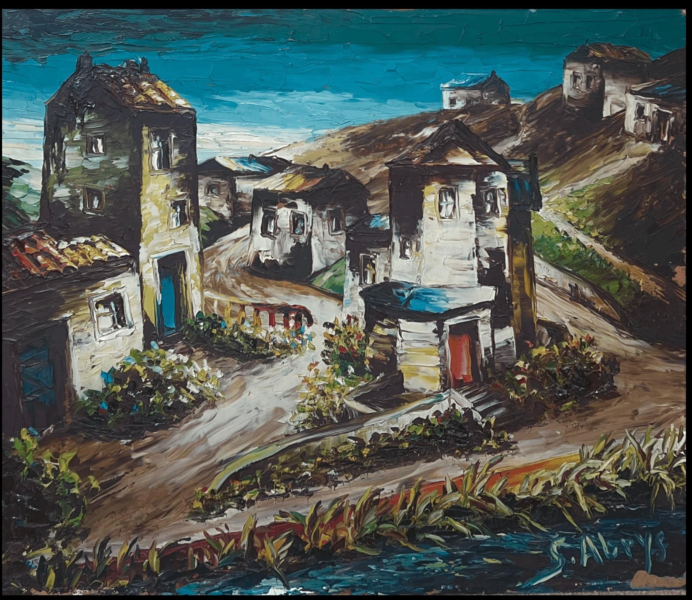 Artiste expressionniste français du 20e siècle Winding Streets in Old Village - Painting de Léon Schwartz - Abrys