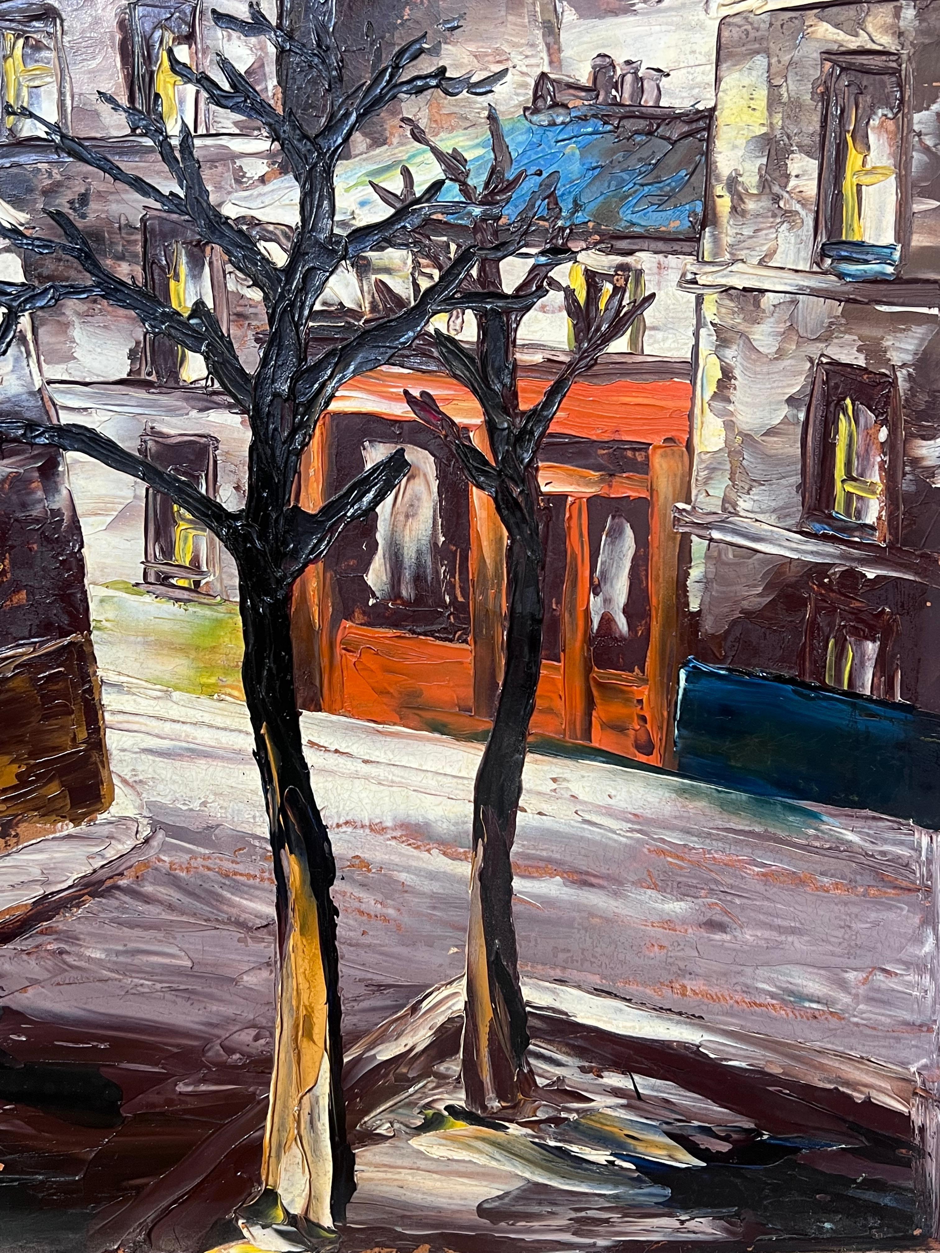 Peinture à l'huile expressionniste française du 20e siècle Rues de la ville la nuit en vente 1