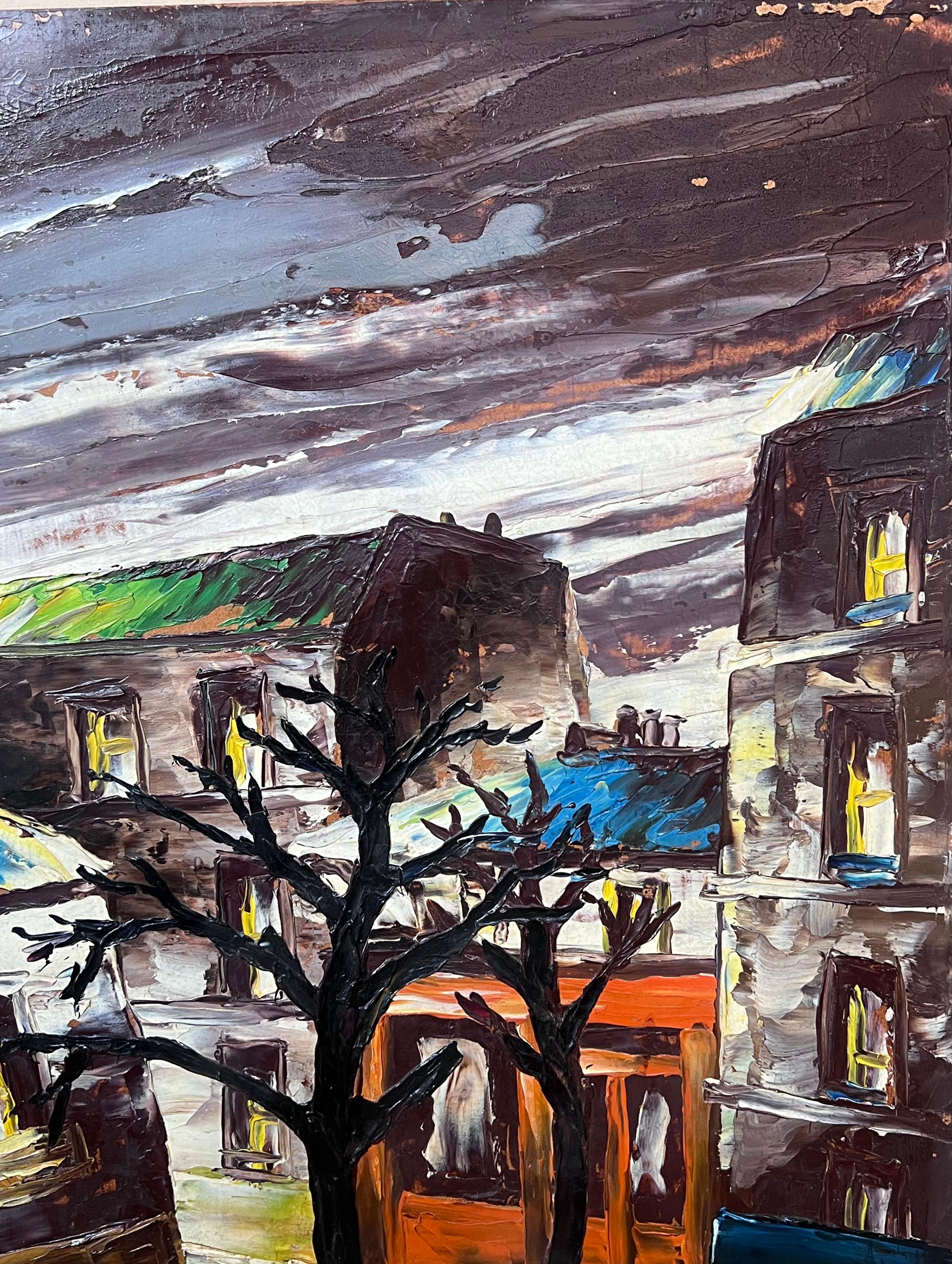 Peinture à l'huile expressionniste française du 20e siècle Rues de la ville la nuit en vente 2