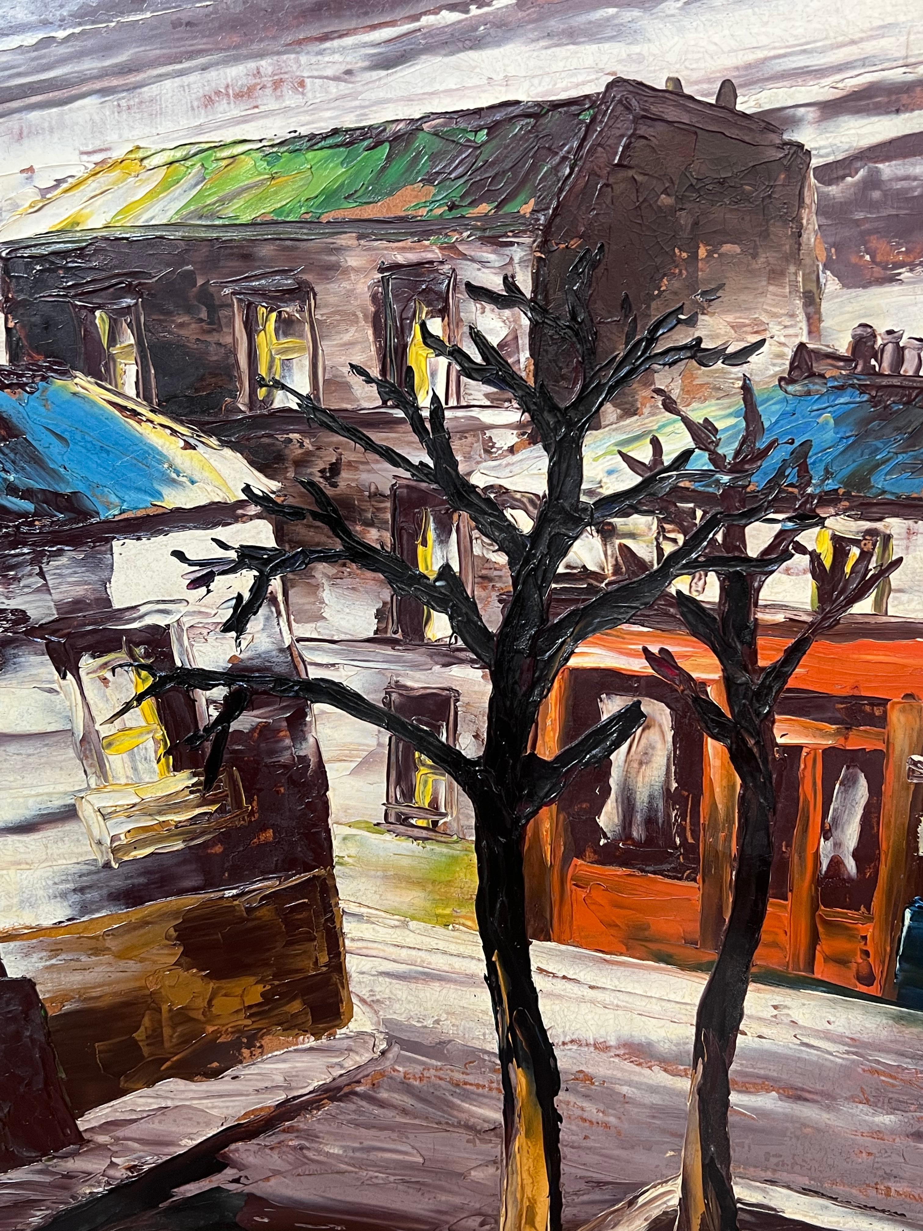 Peinture à l'huile expressionniste française du 20e siècle Rues de la ville la nuit en vente 3