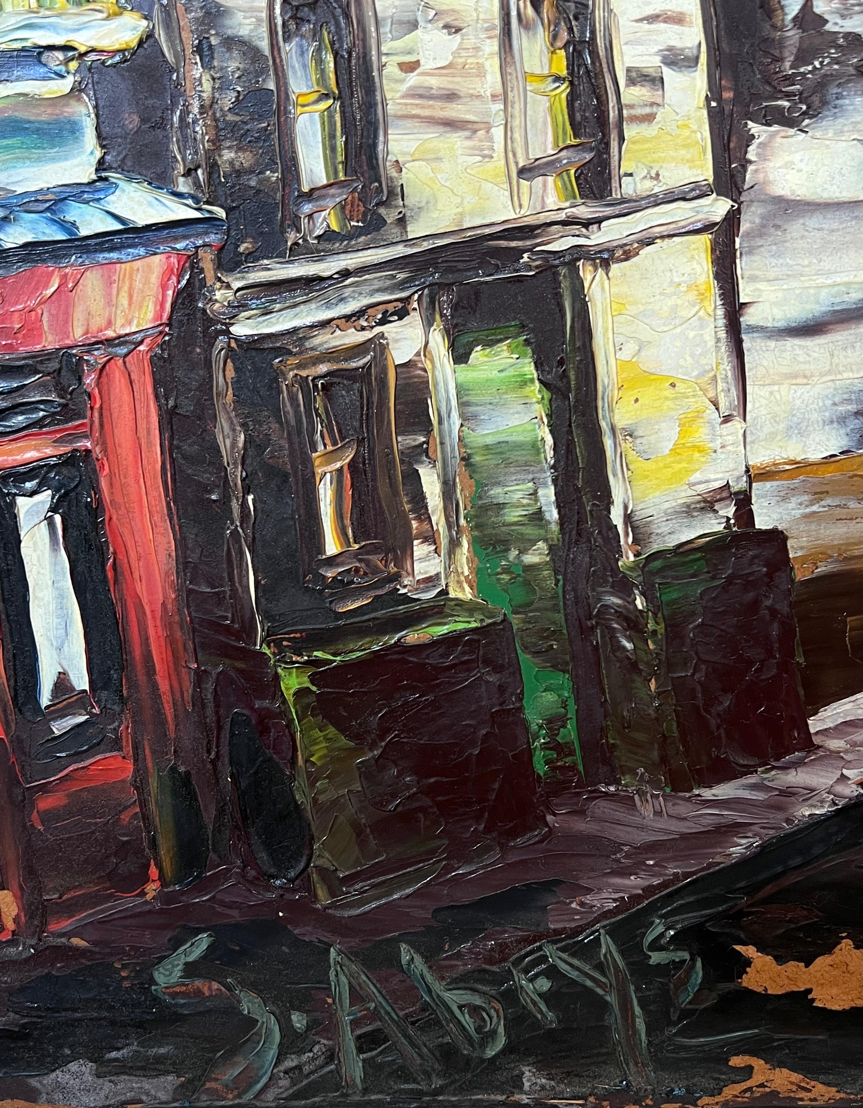Peinture à l'huile expressionniste française du 20e siècle Rues de la ville la nuit en vente 4