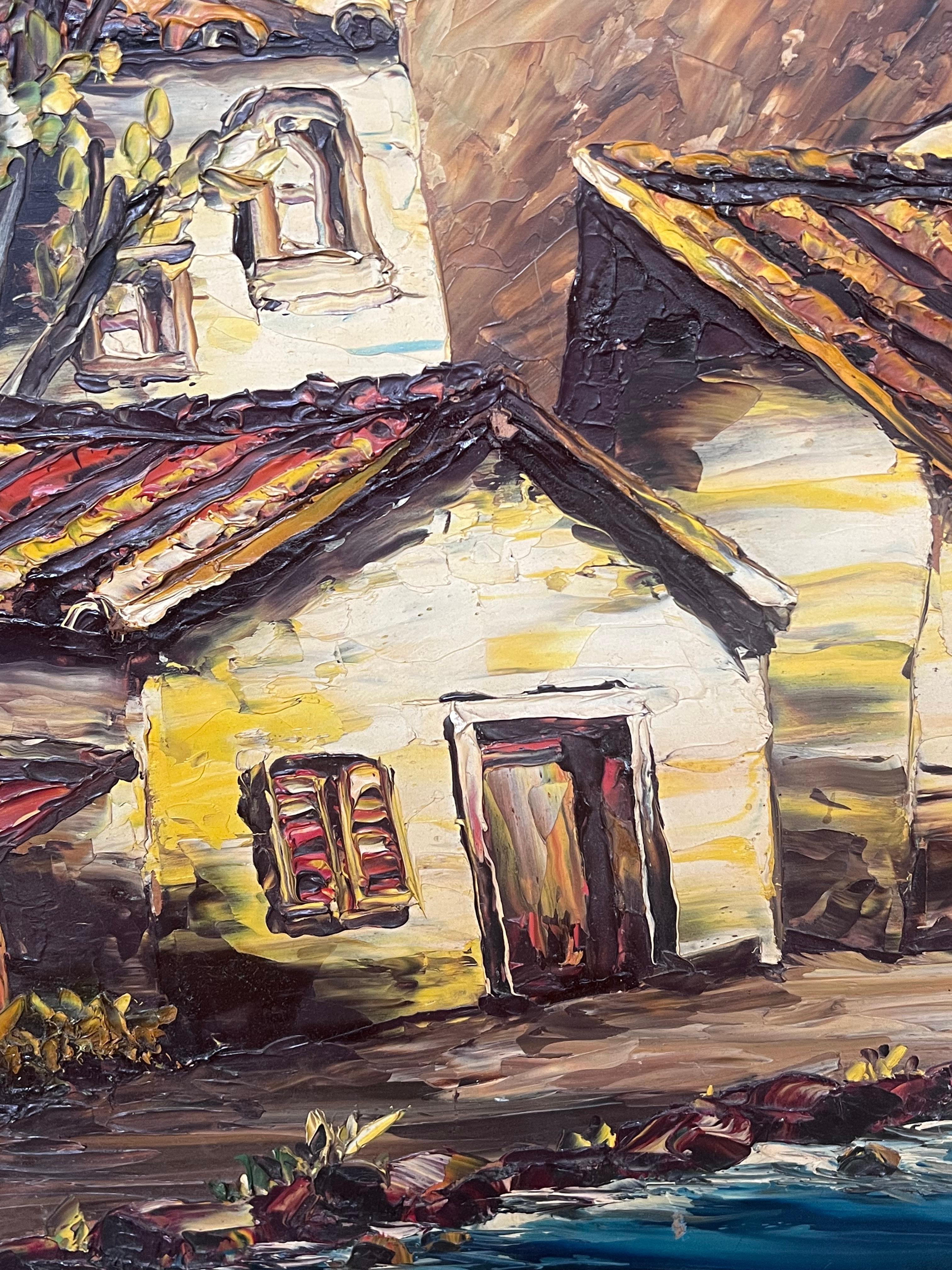 Huile de l'expressionniste français du 20e siècle signée « Old Houses by River » en vente 6