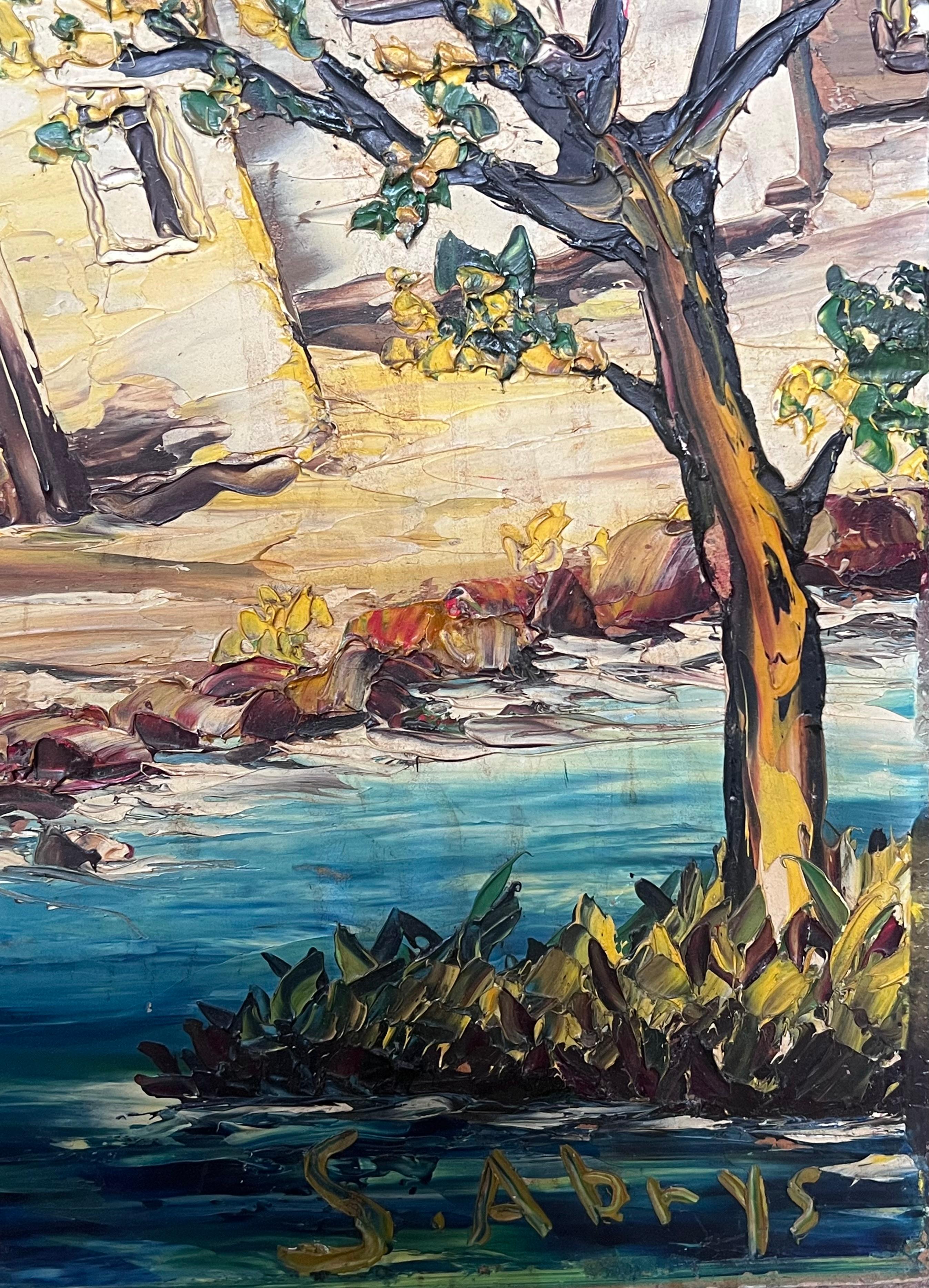 Huile de l'expressionniste français du 20e siècle signée « Old Houses by River » en vente 3