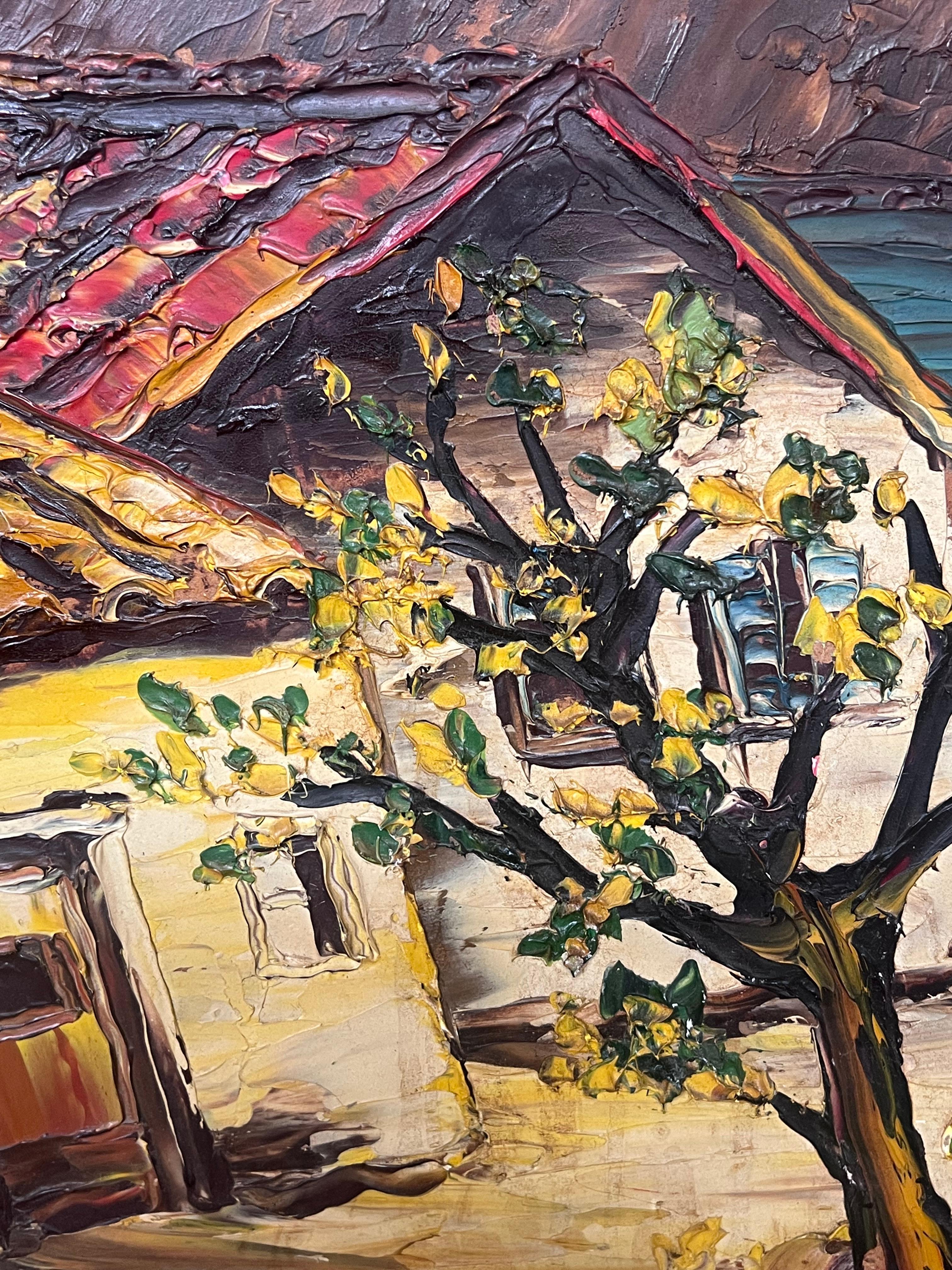 Huile de l'expressionniste français du 20e siècle signée « Old Houses by River » en vente 4