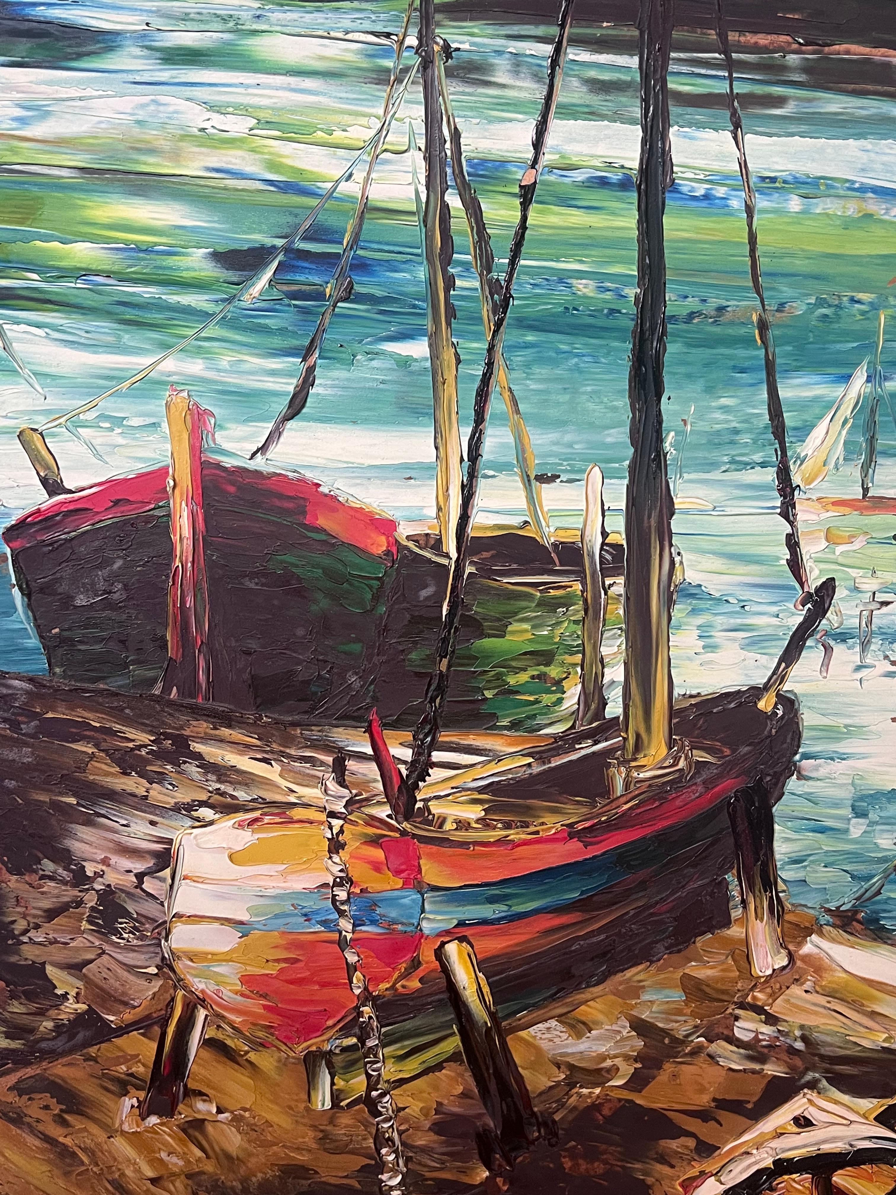 Le port
signé par Léon Schwartz -Abrys ( 1905 - 1990) 
École française, expressionniste
daté 1983 au verso
huile sur carton, non encadré 
planche : 25.5 x 21.5 pouces
Provenance : collection privée, Paris
Condit : très bon état

Pour plus