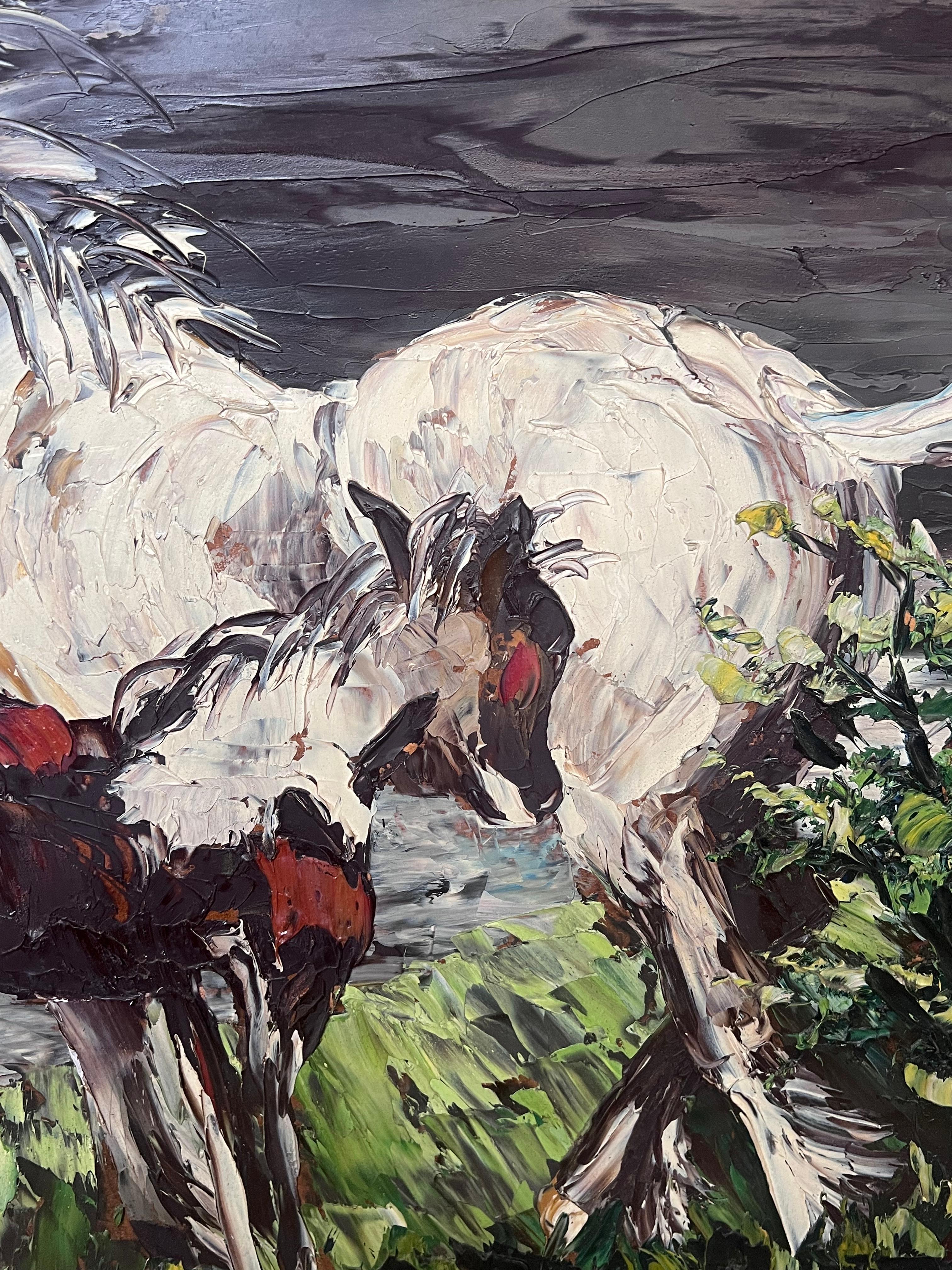 Französischer Expressionist Signiertes Öl Pferd und ihr Fohlen in Landschaft, 20. im Angebot 1
