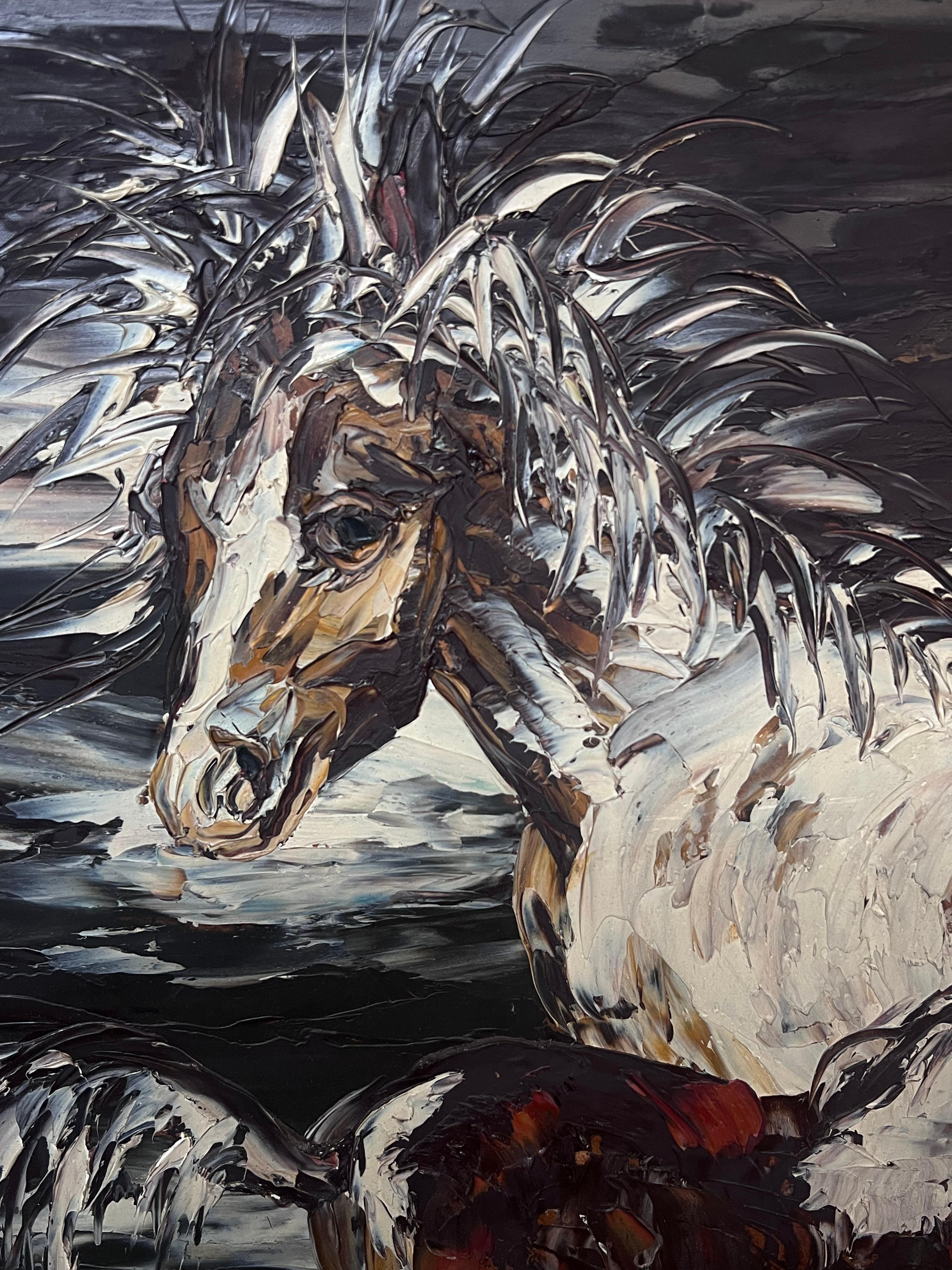 Französischer Expressionist Signiertes Öl Pferd und ihr Fohlen in Landschaft, 20. im Angebot 3