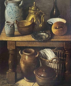 Natura morta - Olio su tela di  Léon Vermeerschs-  1877