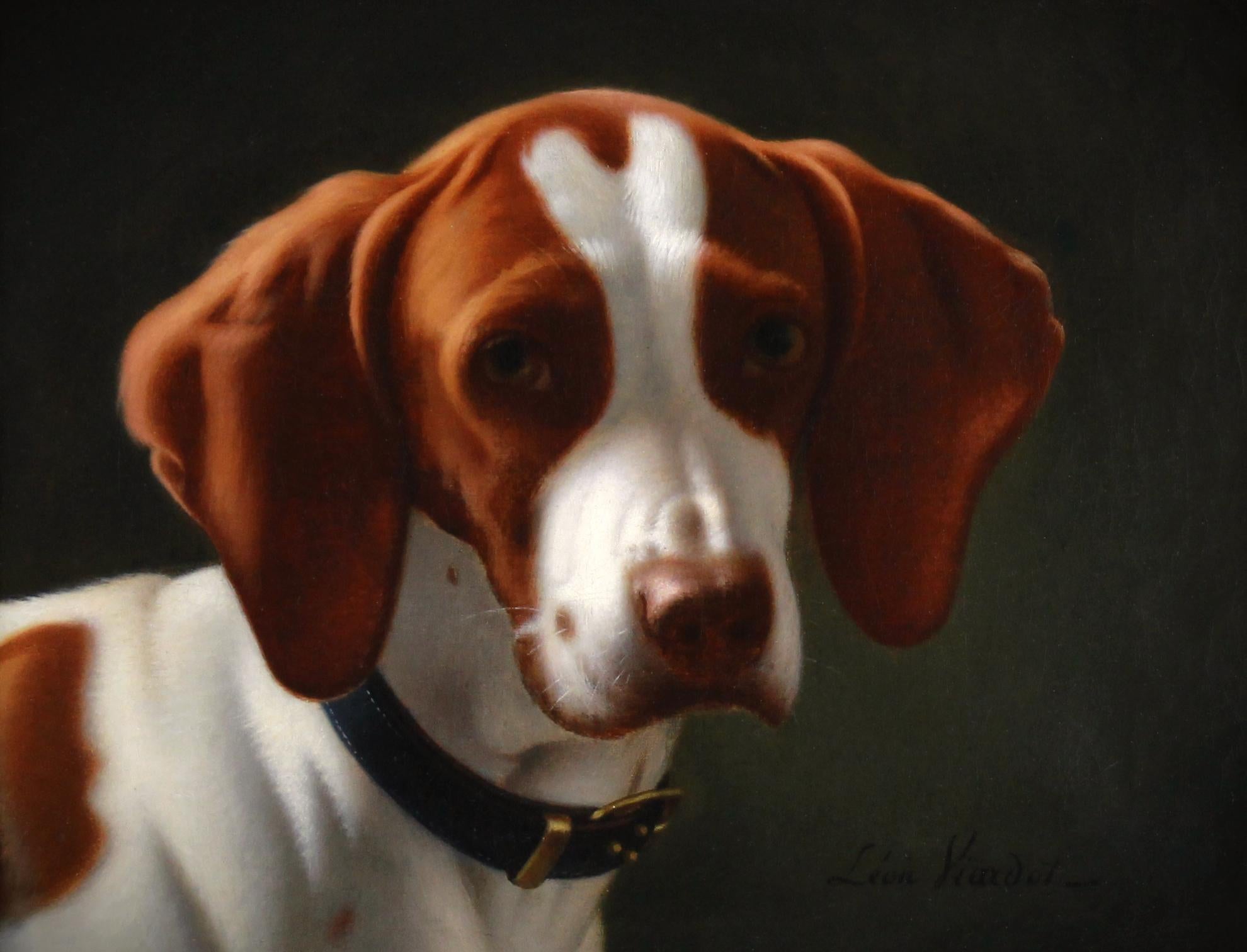 Oil On Canvas Portrait of an American Brittany hunting dog  - Painting by Léon Viardot ( 1805–1899)