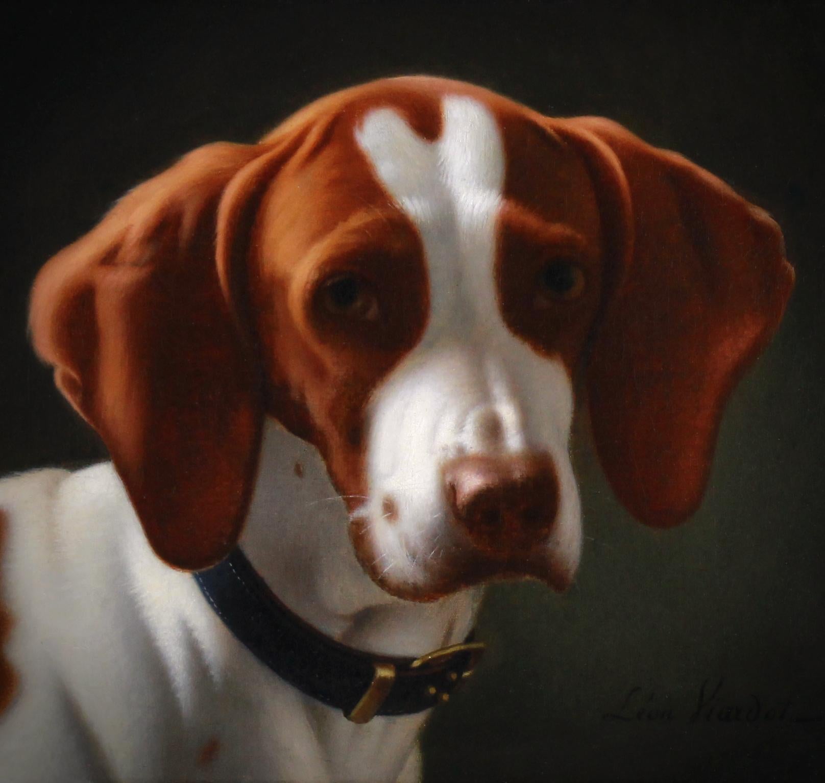 Oil On Canvas Portrait of an American Brittany hunting dog  - French School Painting by Léon Viardot ( 1805–1899)