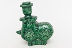 Vintage Aldo Londi for Bitossi Green Glazed Textural Ceramic Sculpture Italian