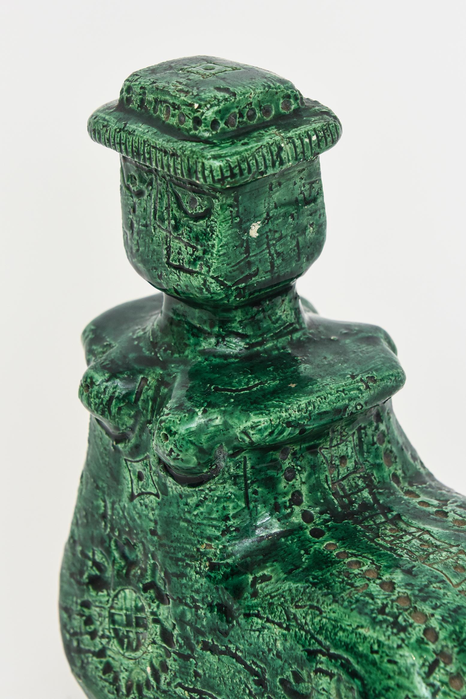 Grün glasierte, strukturierte, gestempelte Keramik, Aldo Londi für Bitossi, Italienische Vintage im Zustand „Gut“ im Angebot in North Miami, FL
