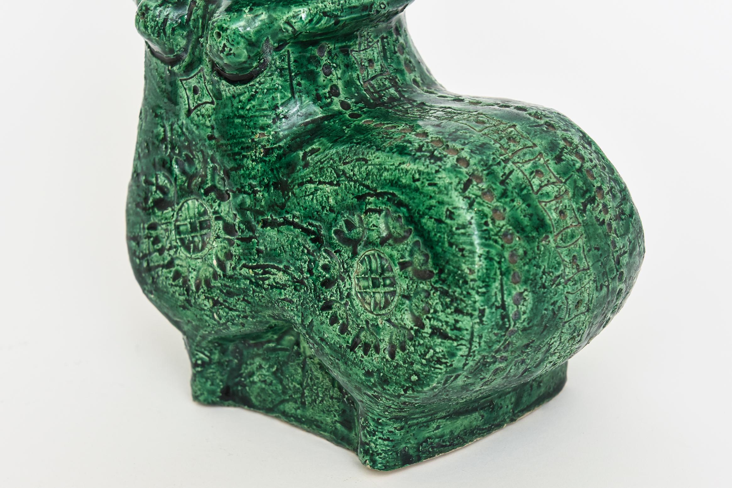 Grün glasierte, strukturierte, gestempelte Keramik, Aldo Londi für Bitossi, Italienische Vintage (Mitte des 20. Jahrhunderts) im Angebot