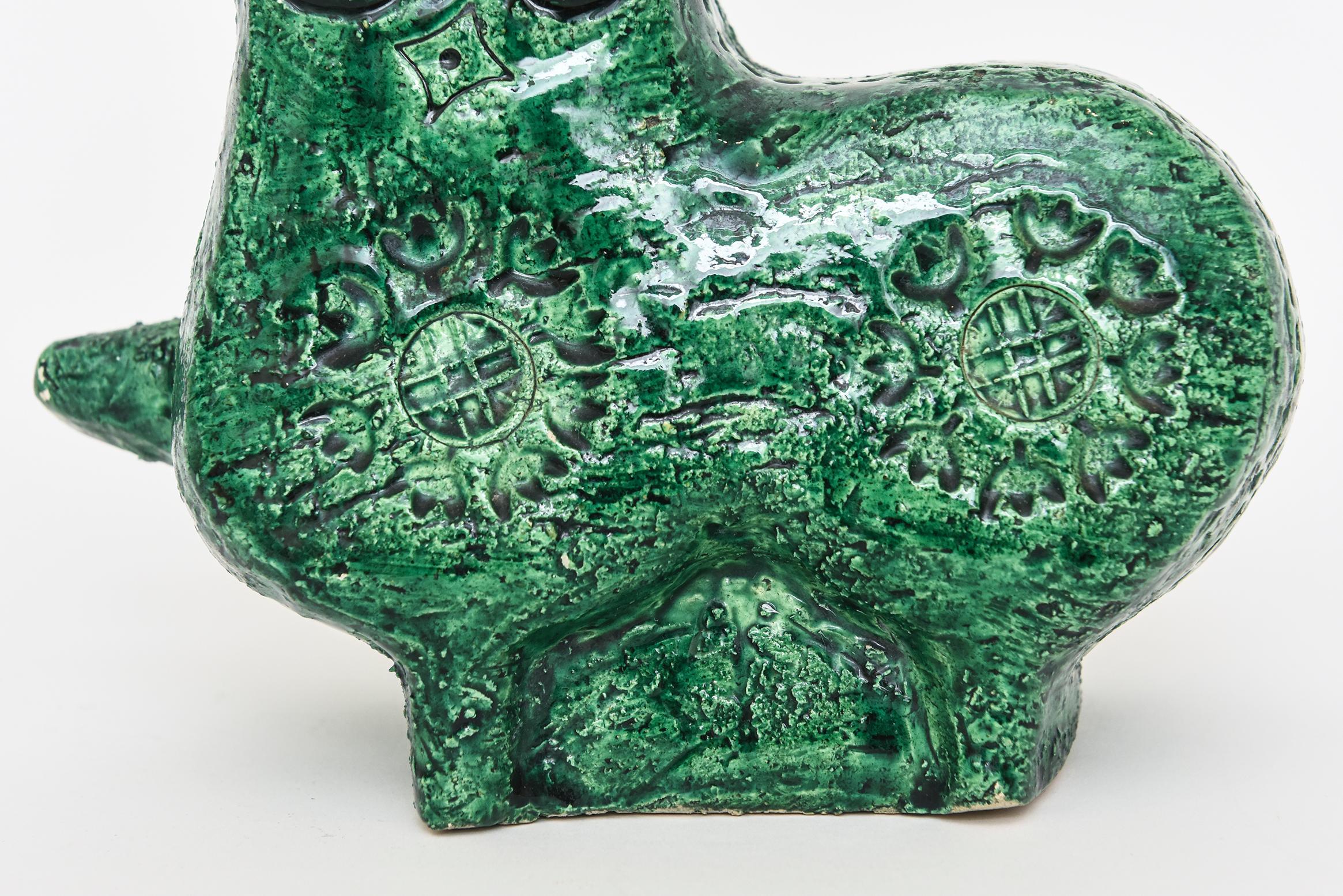 Grün glasierte, strukturierte, gestempelte Keramik, Aldo Londi für Bitossi, Italienische Vintage im Angebot 2
