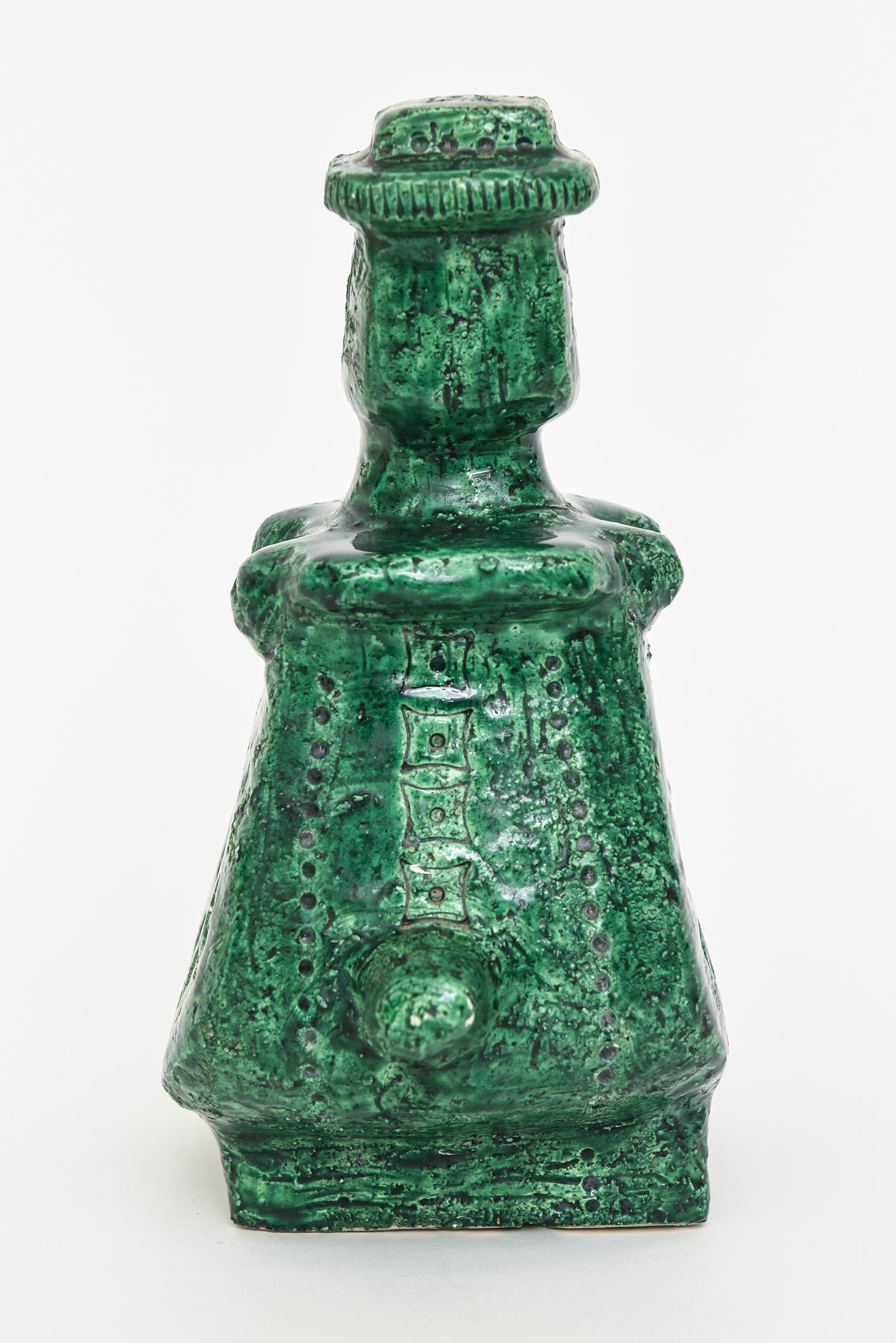 Grün glasierte, strukturierte, gestempelte Keramik, Aldo Londi für Bitossi, Italienische Vintage im Angebot 3