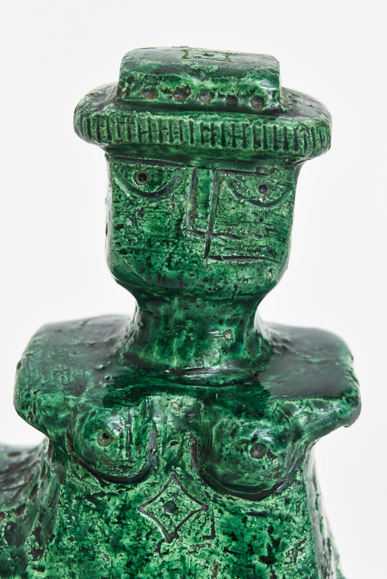 Grün glasierte, strukturierte, gestempelte Keramik, Aldo Londi für Bitossi, Italienische Vintage im Angebot 4