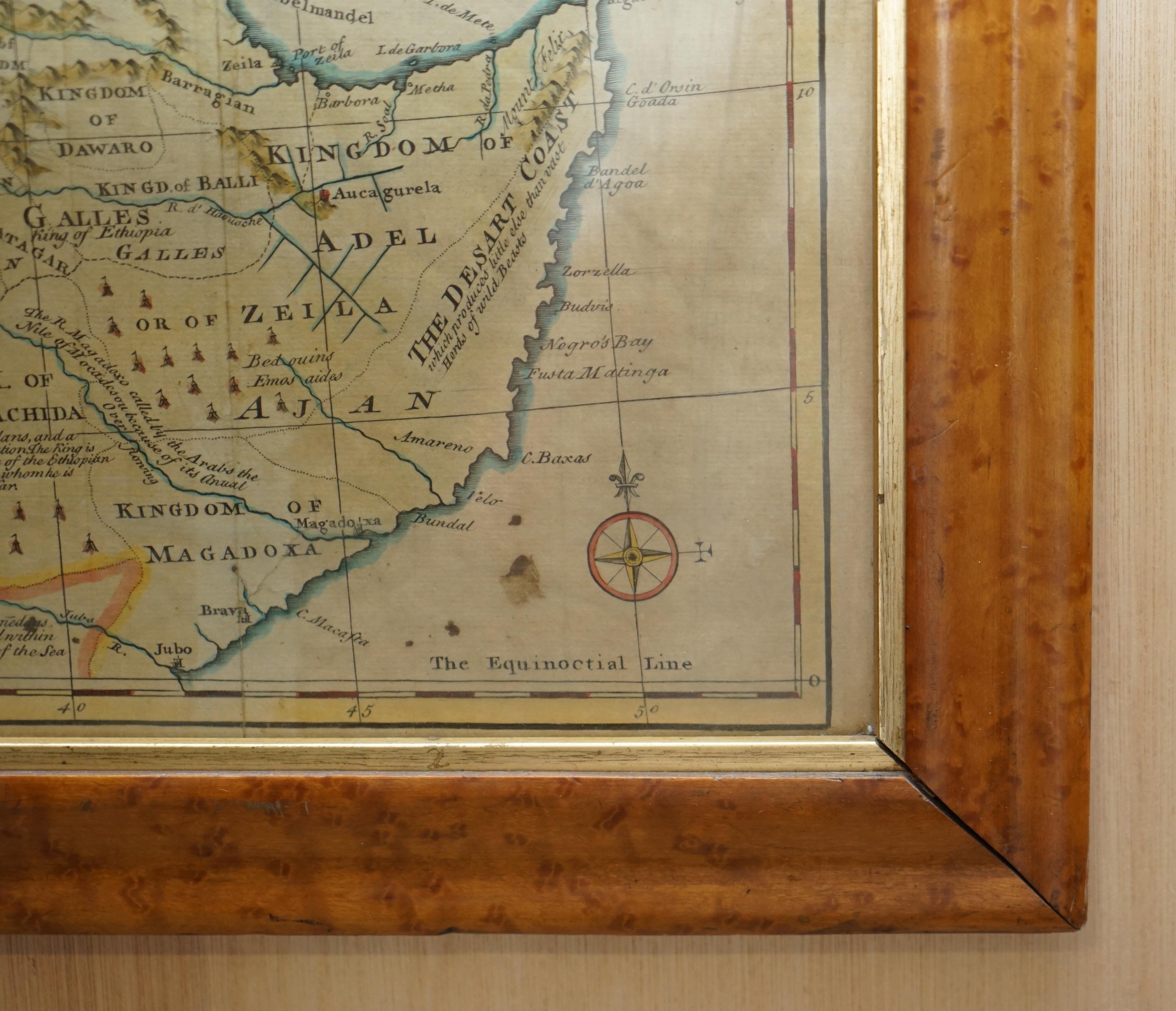 Fait main Aquarelle d'une carte ancienne de l'Afrique de l'Est publiée à Londres en 1744 par Eman Bowen en vente