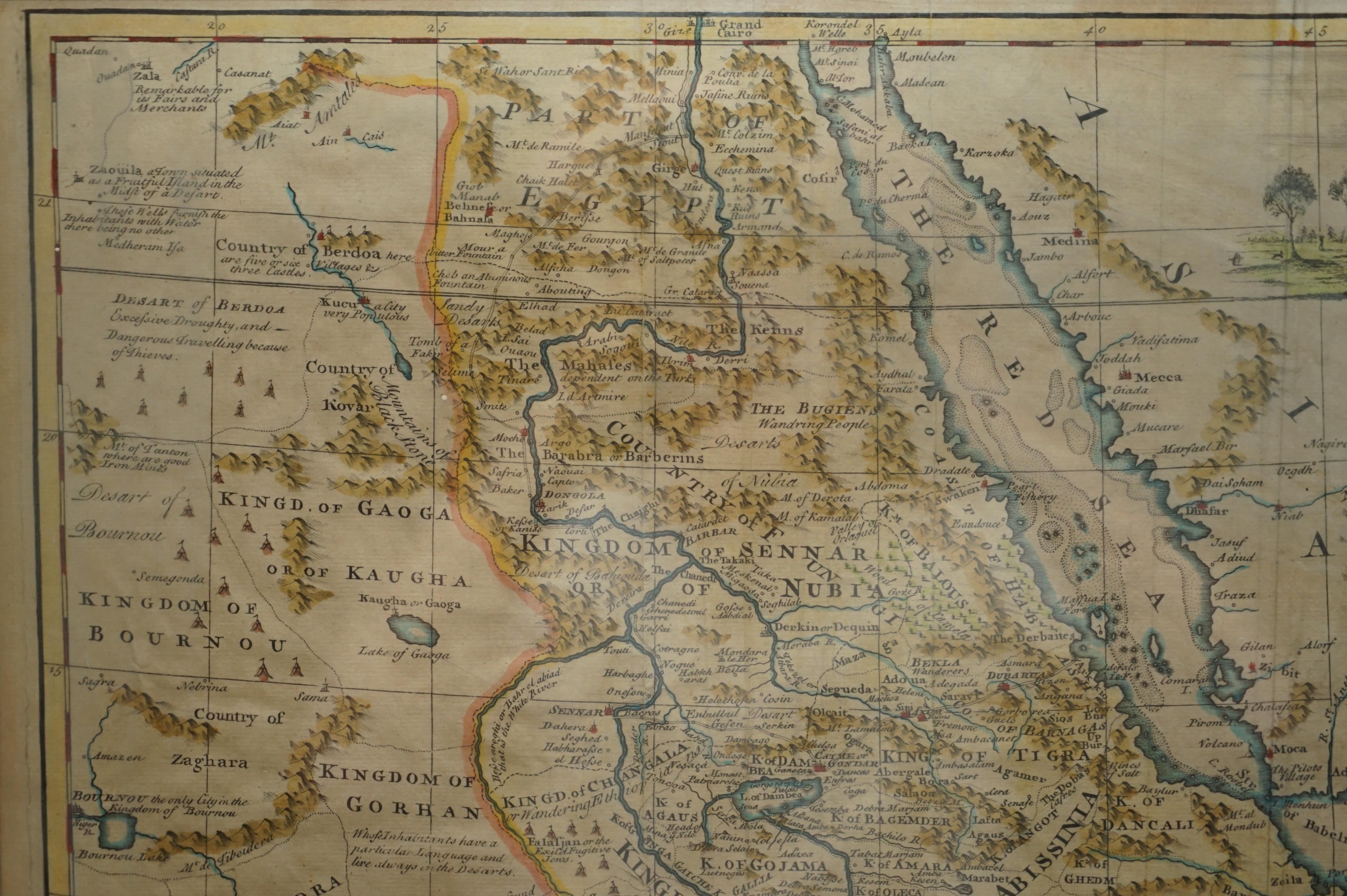 London 1744 Published Watercolour Antique Map of East Africa by Eman Bowen In Good Condition For Sale In West Sussex, Pulborough