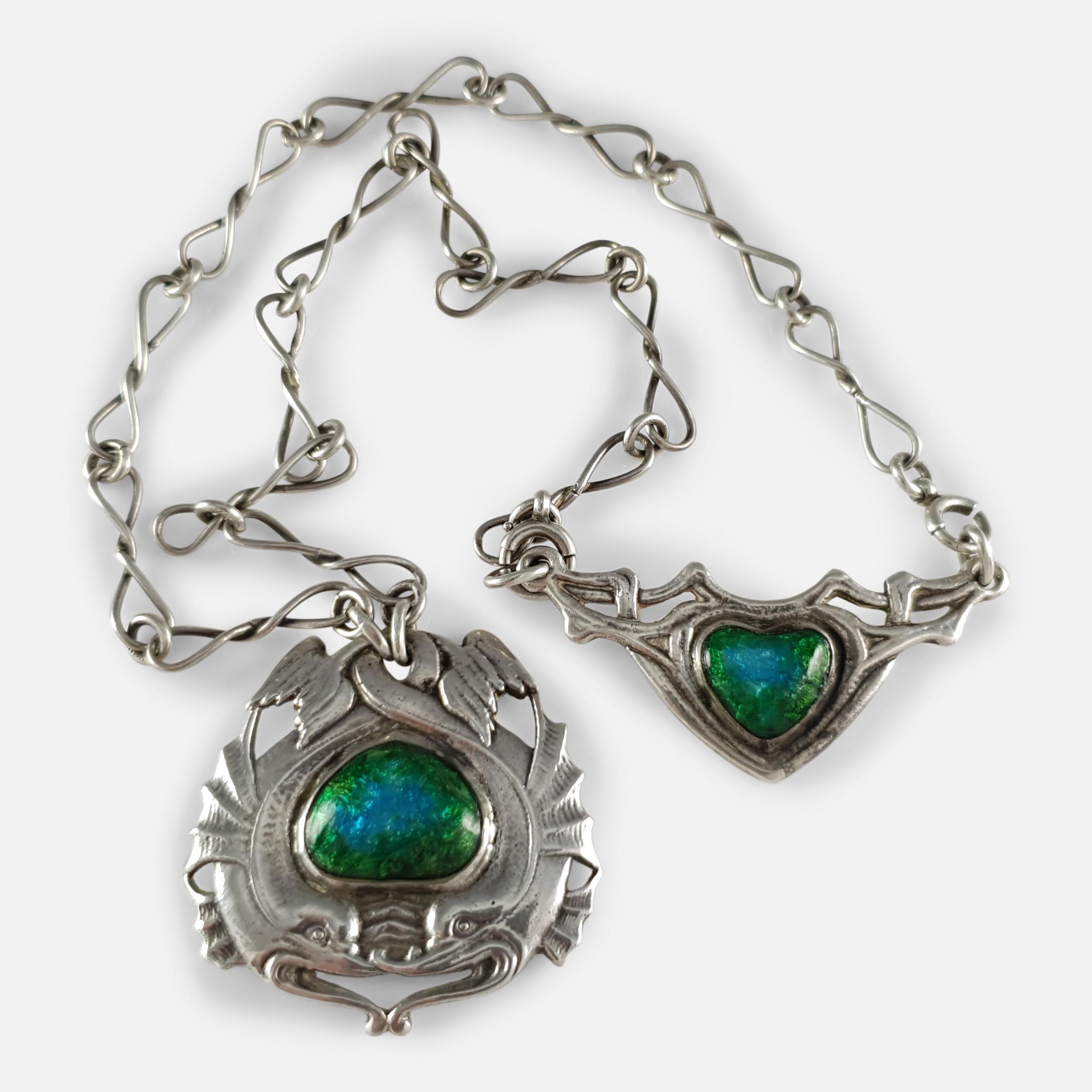 Silver and Enamel Necklace, Ramsden & Carr, 1904 For Sale 3