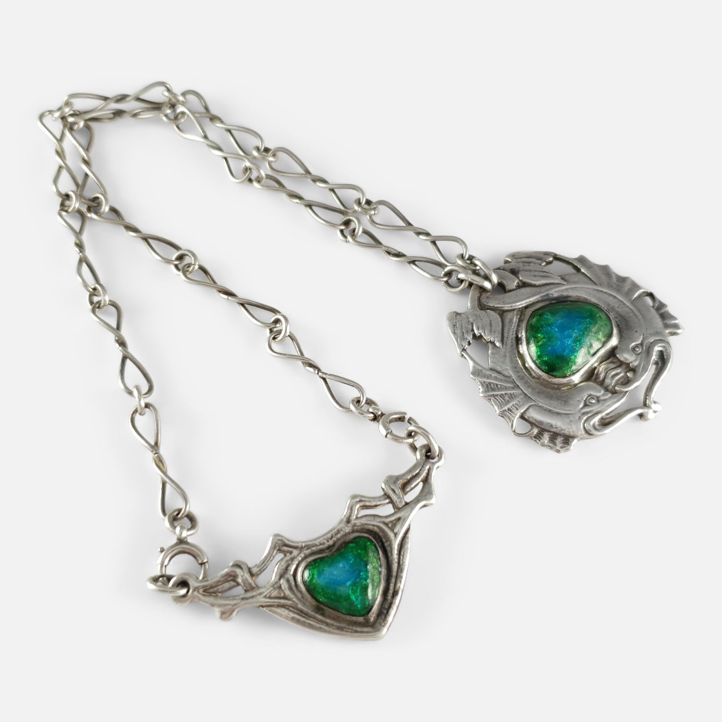 Women's Silver and Enamel Necklace, Ramsden & Carr, 1904 For Sale