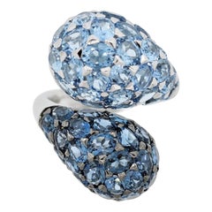 London and Swiss Blue Topaz Gold “Twin” Ring