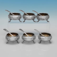 London Antique Sterling Silver Salt Cellars & Spoons by Goldsmiths Alliance 1880