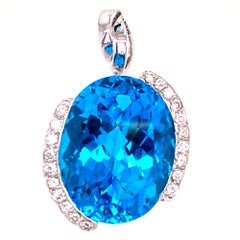 London Blue 30 Carat Oval Topaz Diamond Pendant Necklace