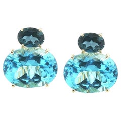 London Blue and Swiss Blue Topaz Earrings in 18k Yellow Gold