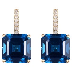 Londoner blau-blauer Topas-Tropfen-Ohrring aus 14K Gelbgold