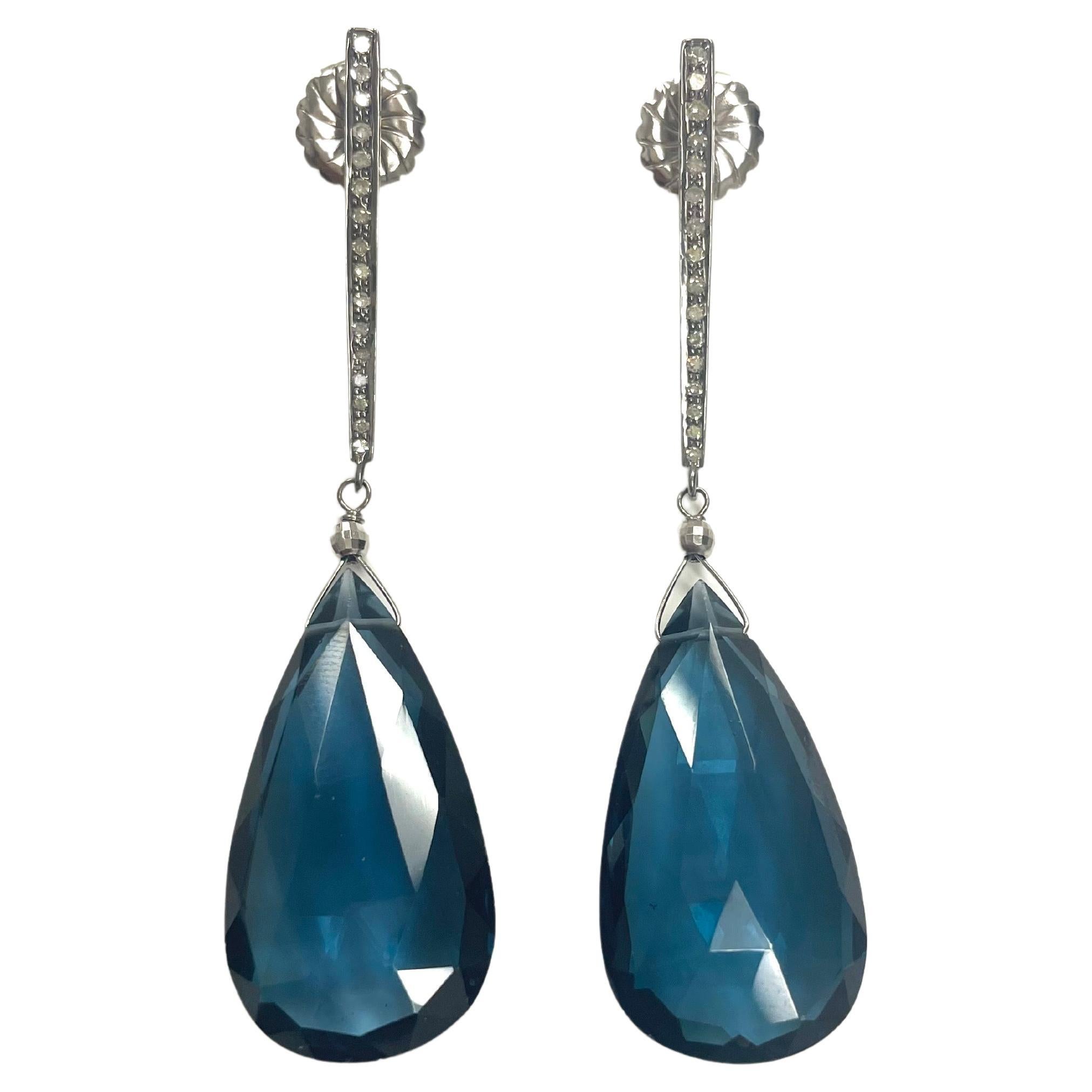 London Blue Quartz and Diamond Paradizia Earrings For Sale 4
