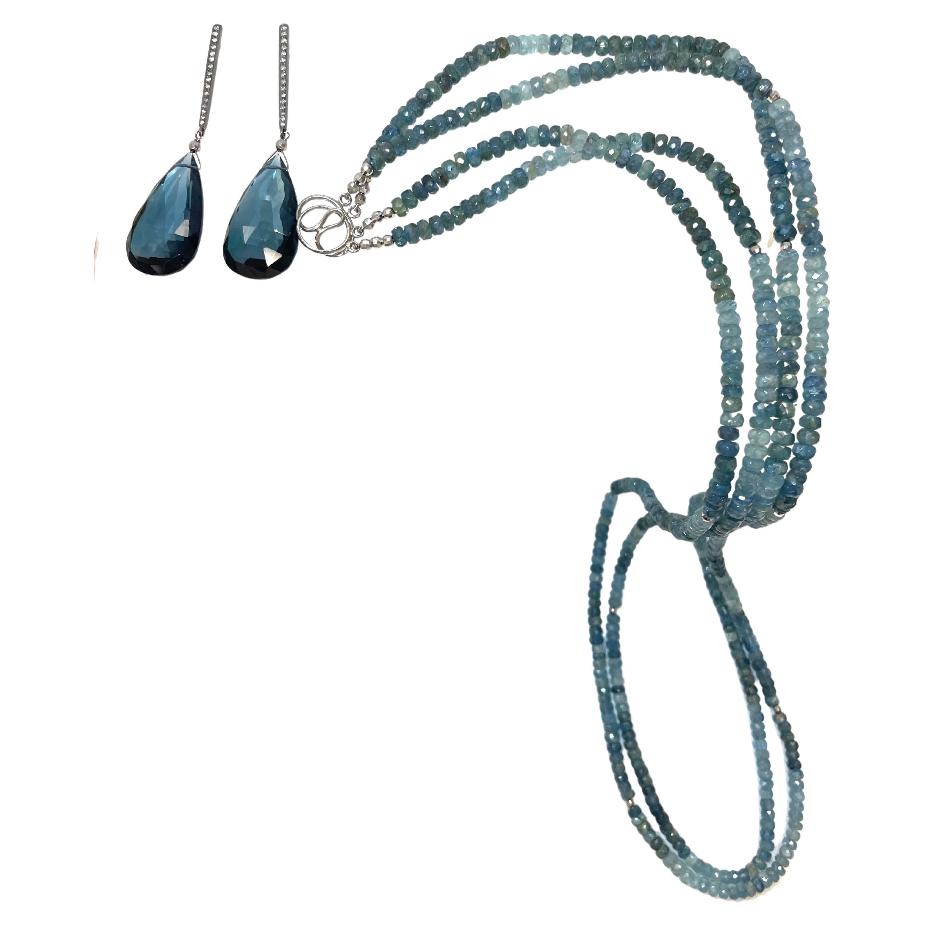 Pear Cut London Blue Quartz and Diamond Paradizia Earrings For Sale