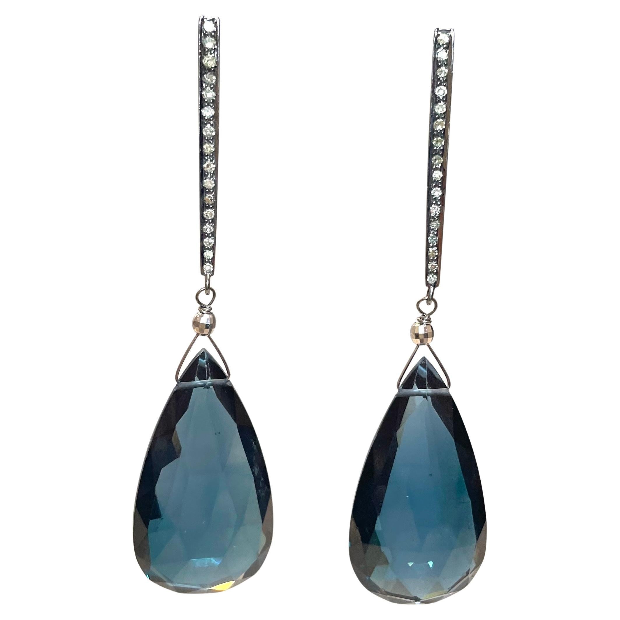 London Blue Quartz and Diamond Paradizia Earrings For Sale