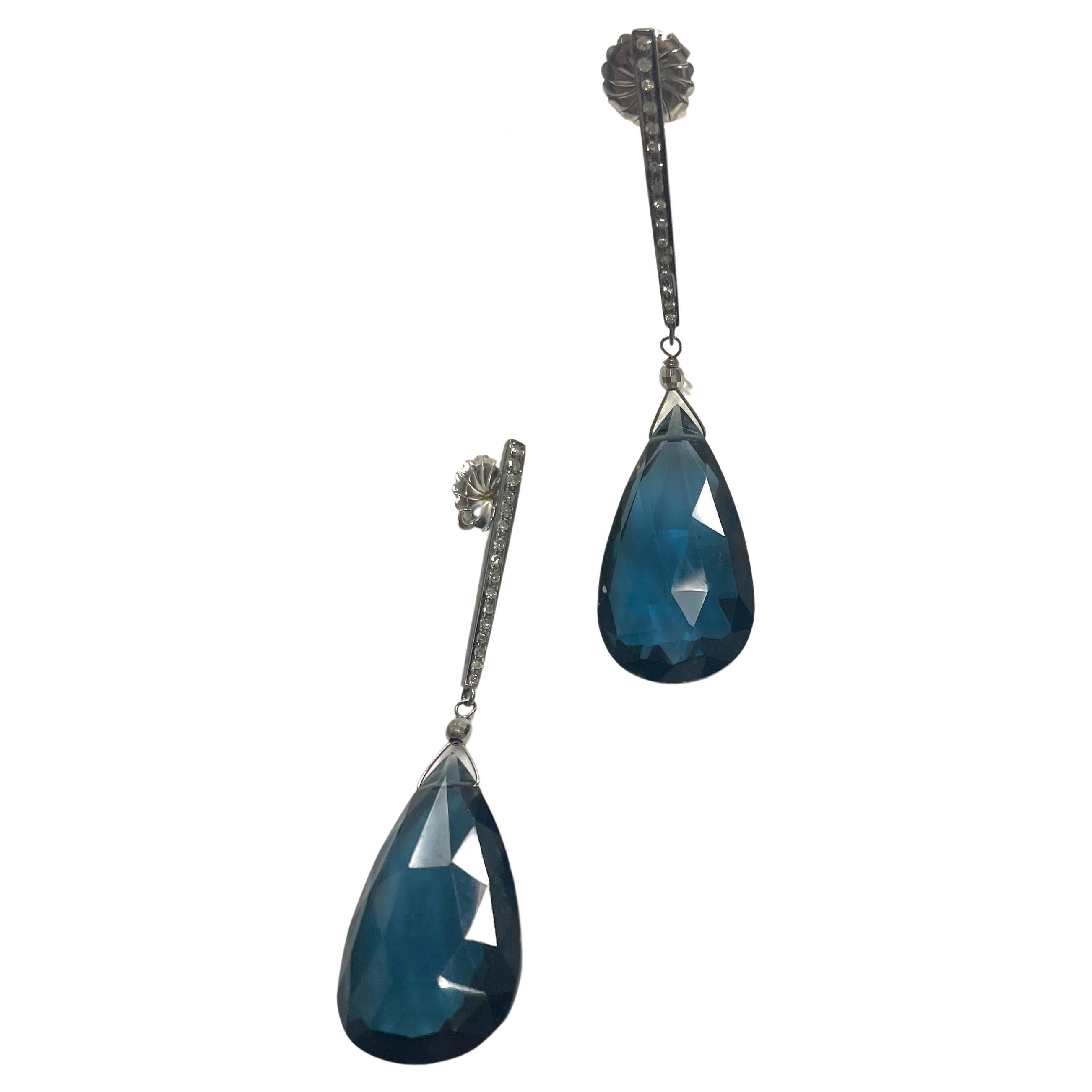 London Blue Quartz and Diamond Paradizia Earrings For Sale 1