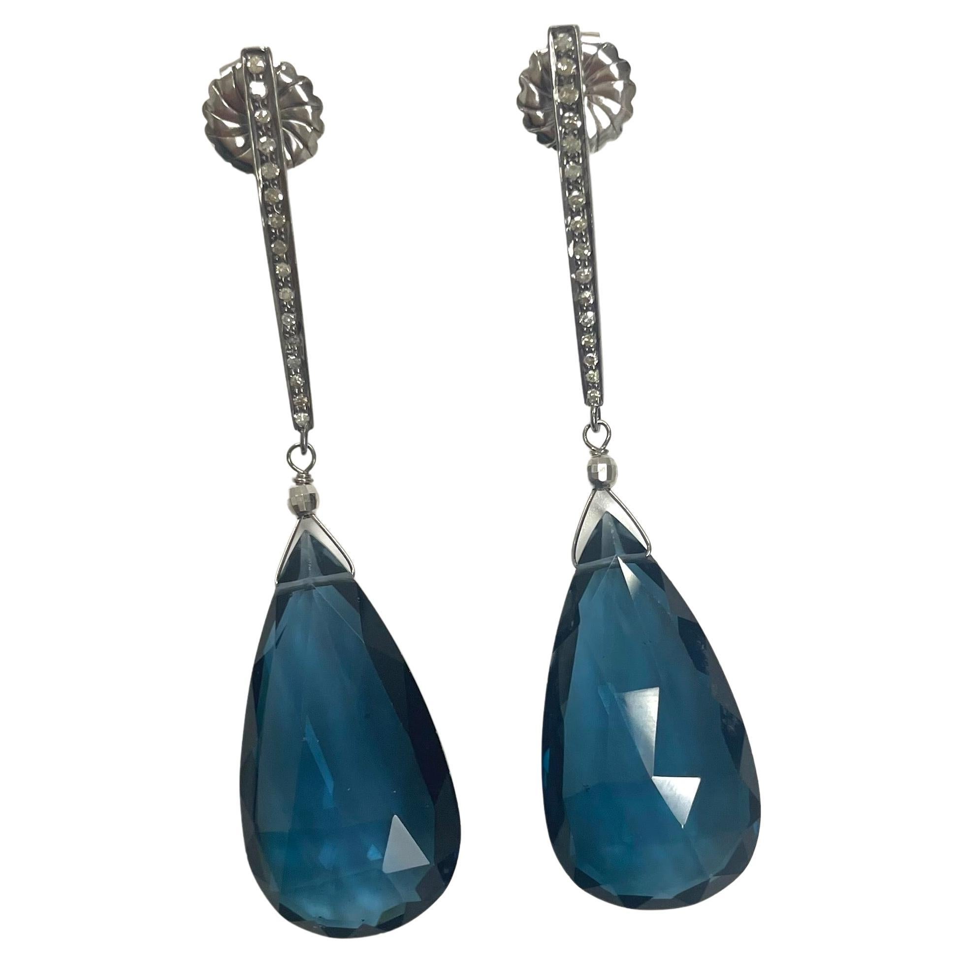 London Blue Quartz and Diamond Paradizia Earrings For Sale 2