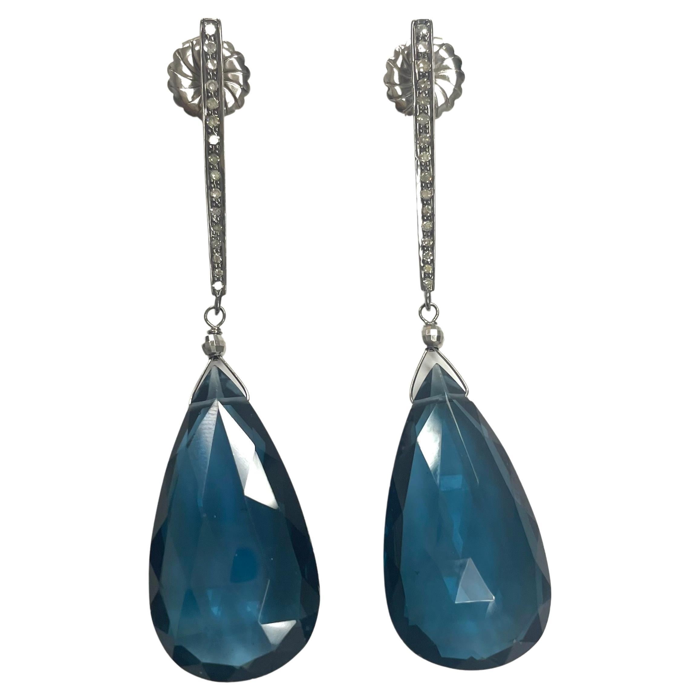London Blue Quartz and Diamond Paradizia Earrings For Sale 3