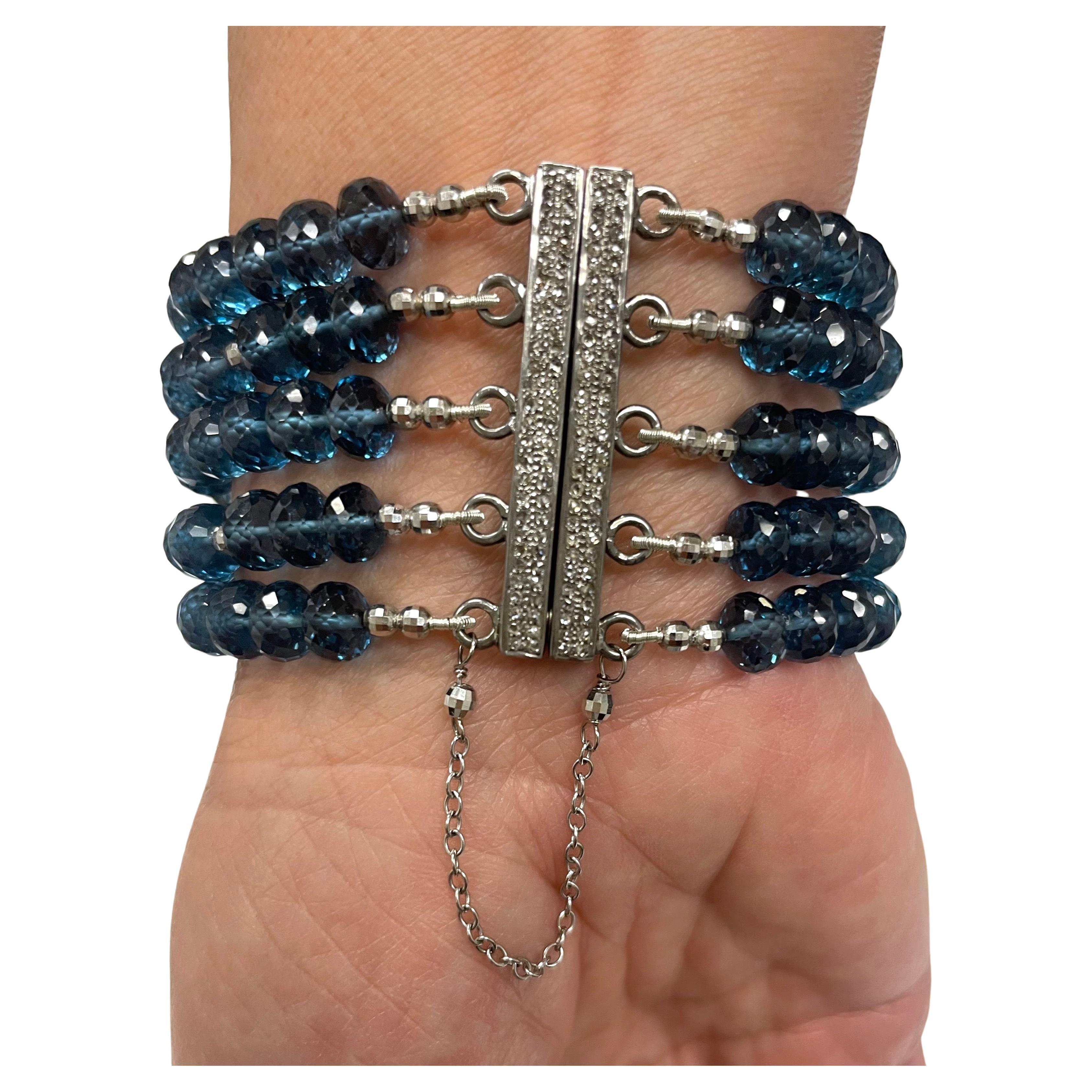 London Blue Quartz and Diamond Multi-Strand Bracelet For Sale 7