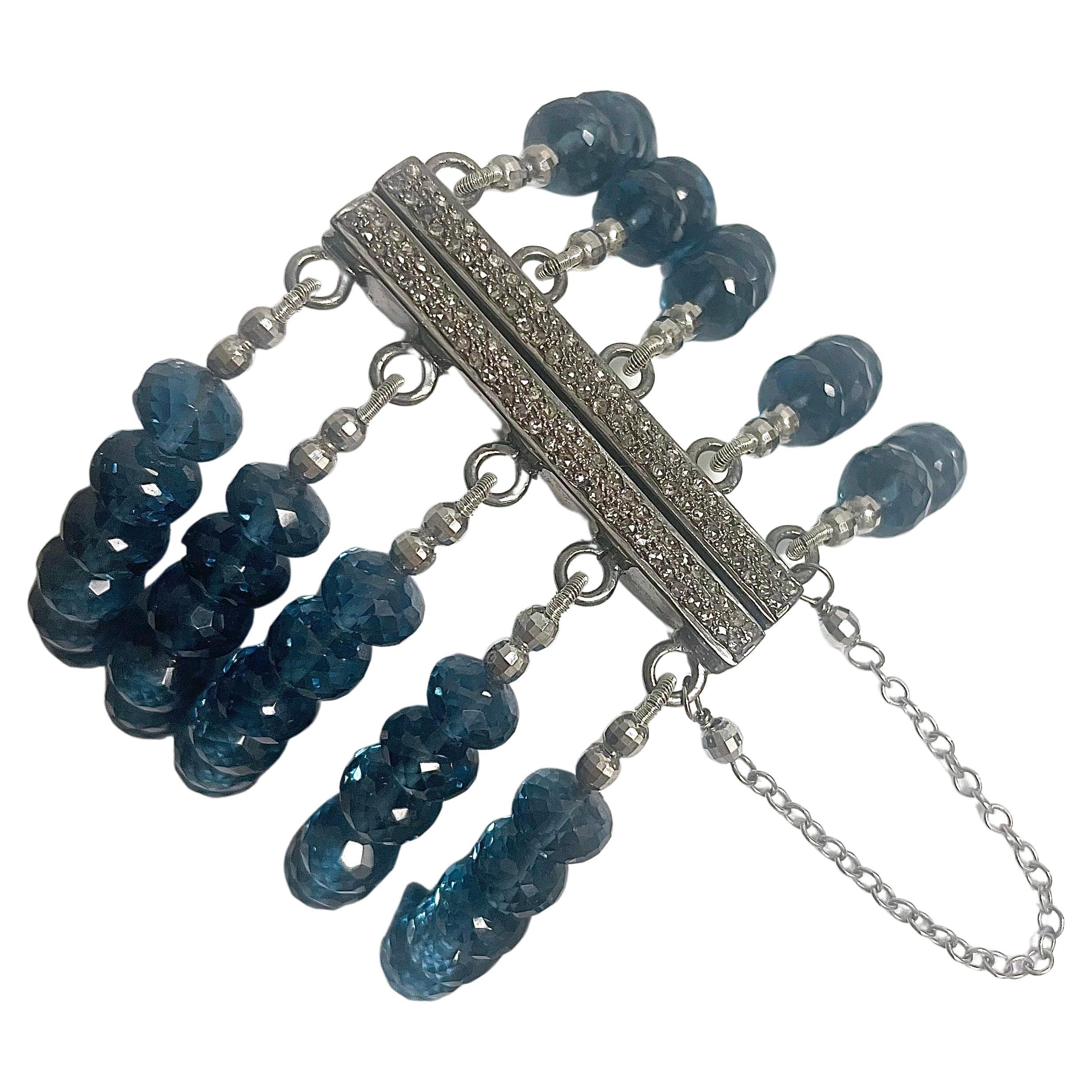 London Blue Quartz and Diamond Multi-Strand Bracelet In New Condition For Sale In Laguna Beach, CA