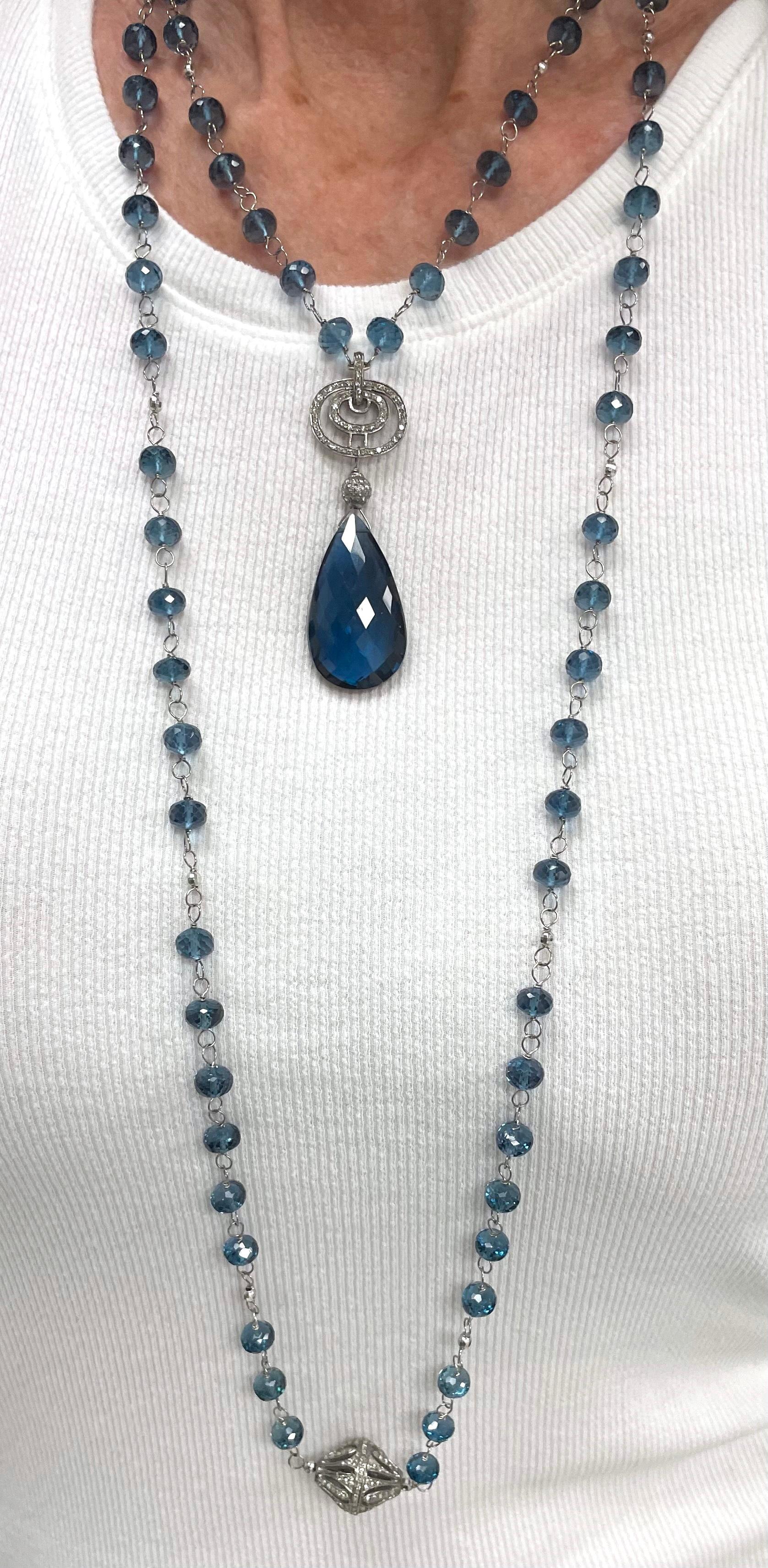 Artisan London Blue Quartz and Diamond Paradizia Necklace For Sale